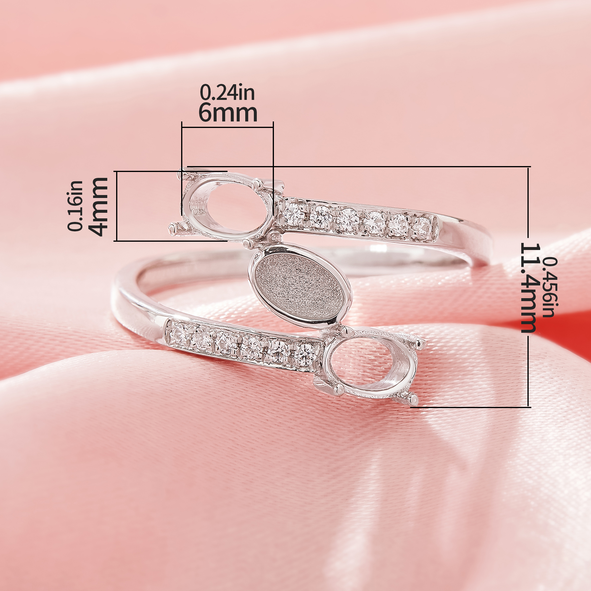 4x6MM Keepsake Breast Milk Resin Oval Bezel Ring Settings With 2 Stones Oval Prong Ring Settings,Bypass Solid 925 Sterling SilverRing,Family Ring 1222131