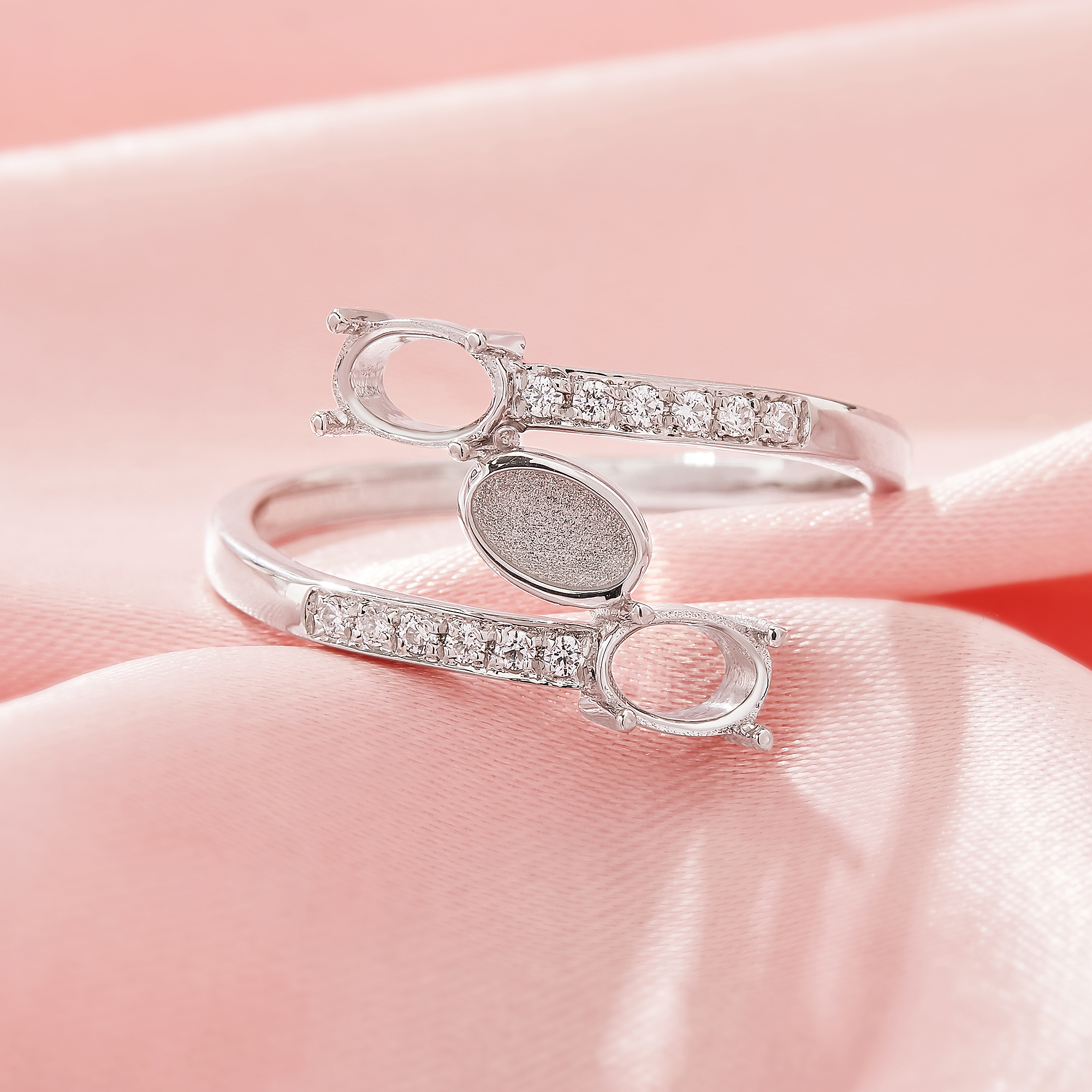 4x6MM Keepsake Breast Milk Resin Oval Bezel Ring Settings With 2 Stones Oval Prong Ring Settings,Bypass Solid 925 Sterling SilverRing,Family Ring 1222131