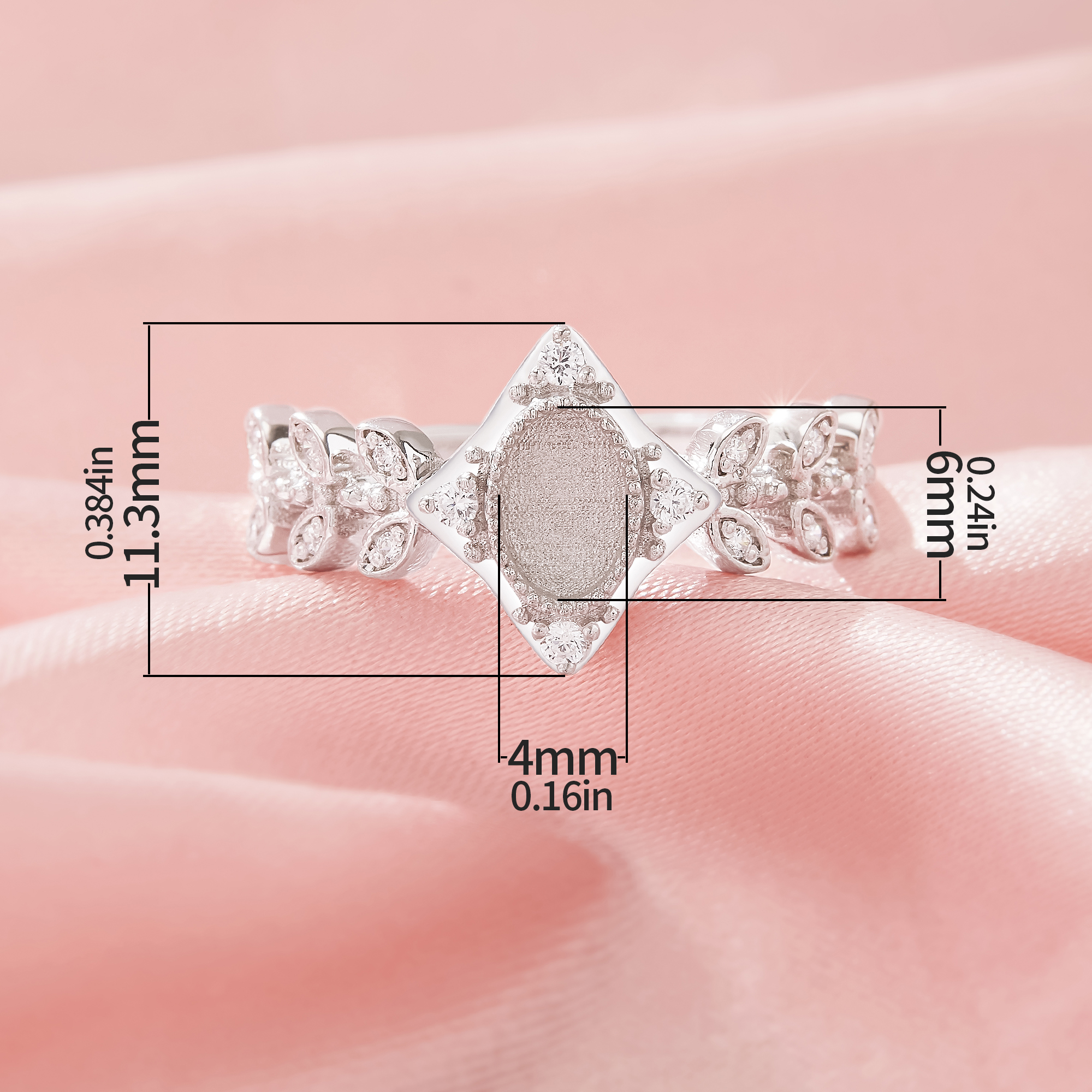 4x6MM Keepsake Breast Milk Resin Oval Bezel Ring Settings,Tree Branch Leaf Solid 925 Silver Ring,Art Deco Oval Ring,DIY Ring Supplies 1222134