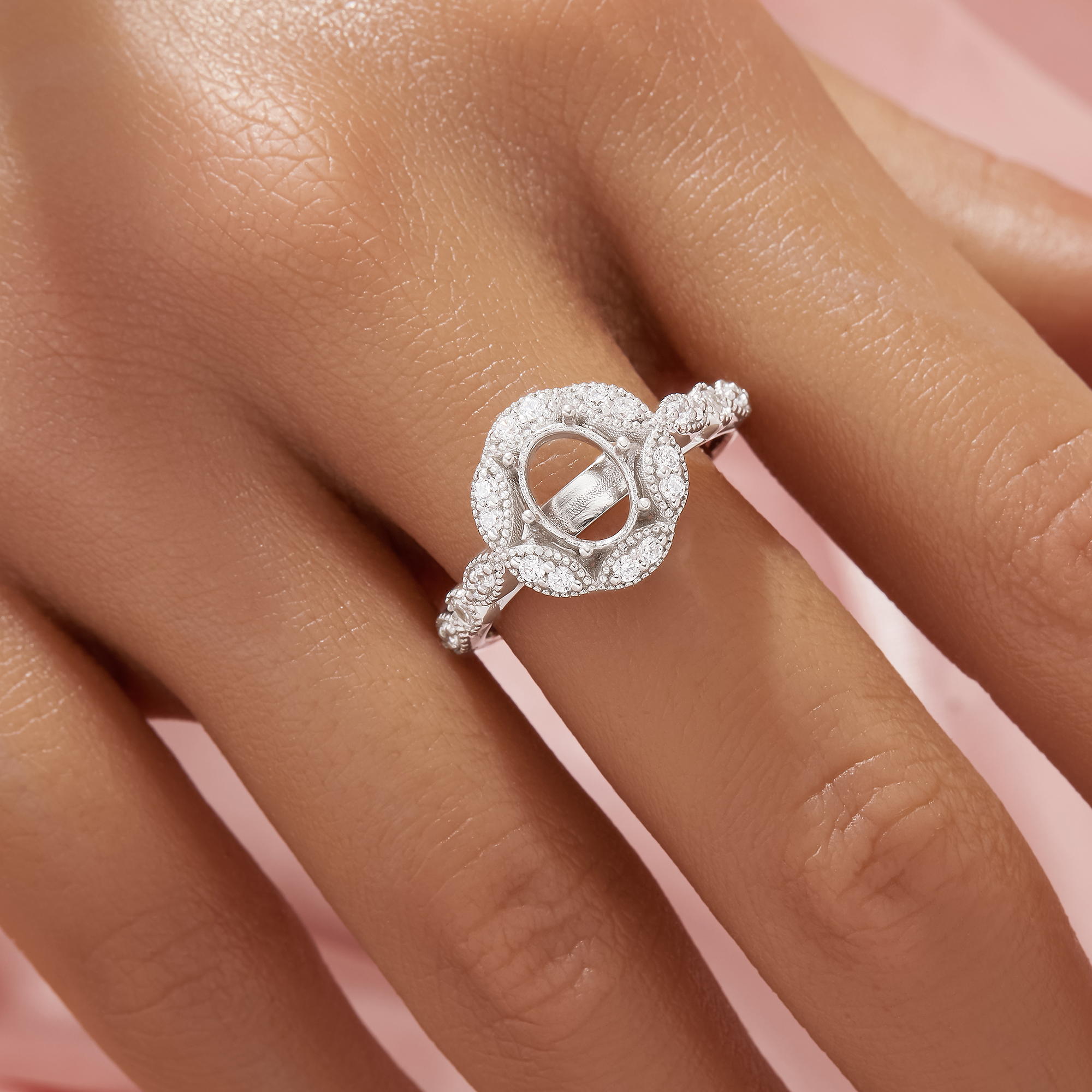 5x7MM Halo Oval Prong Ring Settings,Solid 925 Silver Ring,Art Deco Oval Ring,DIY Ring Supplies For Gemstone 1222136