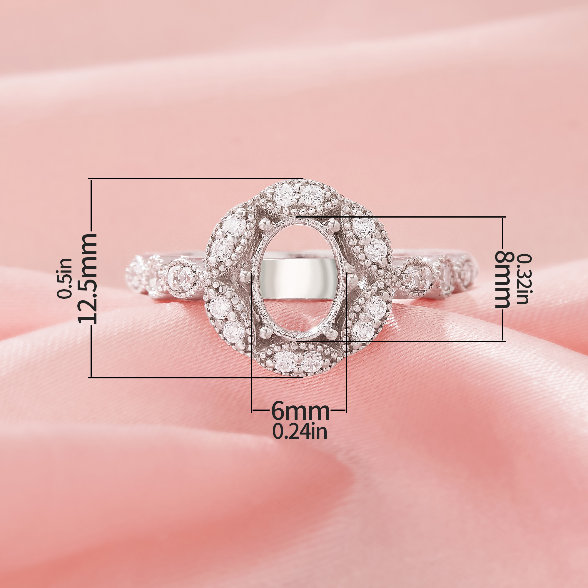 5x7MM Halo Oval Prong Ring Settings,Solid 925 Silver Ring,Art Deco Oval Ring,DIY Ring Supplies For Gemstone 1222136