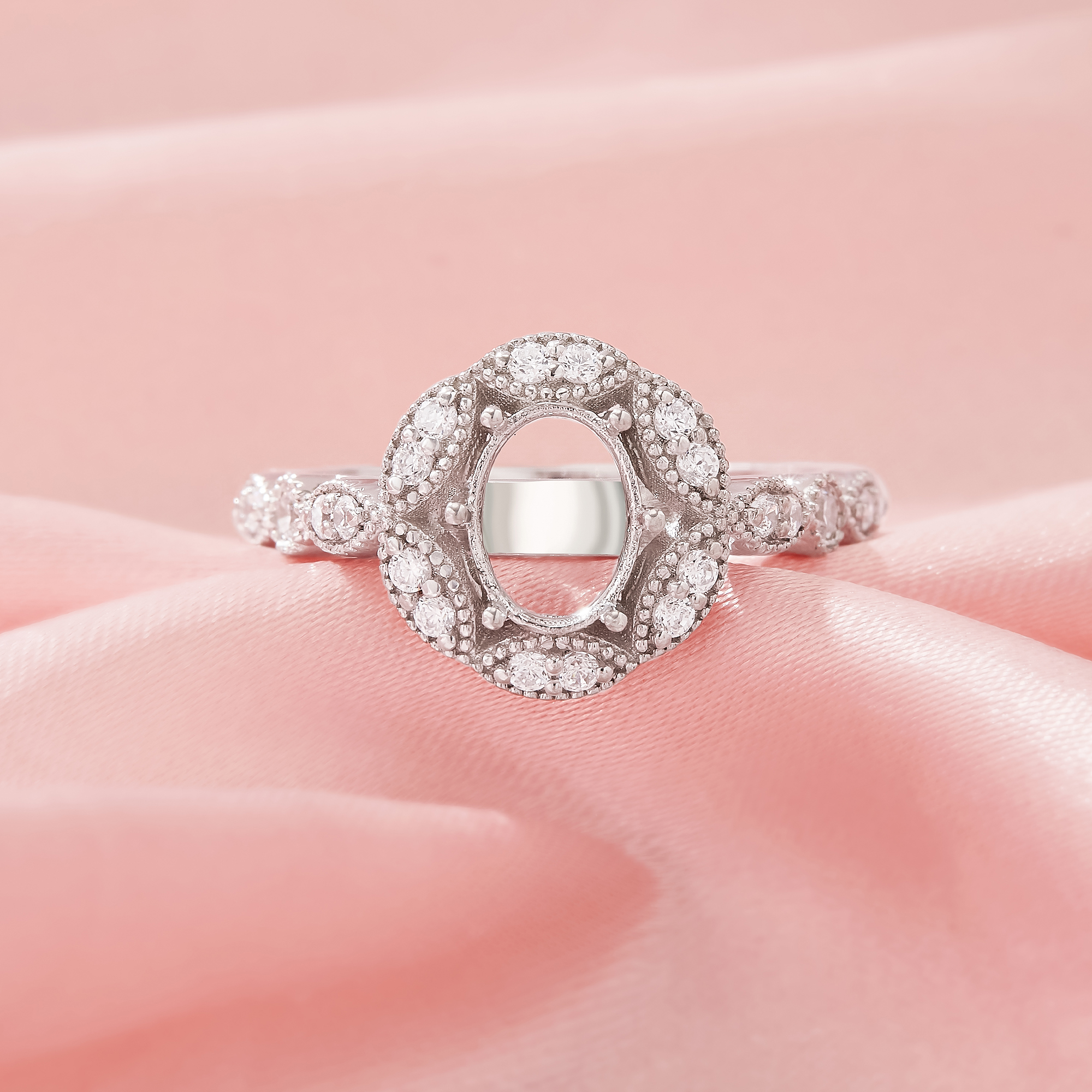 5x7MM Halo Oval Prong Ring Settings,Solid 925 Silver Ring,Art Deco Oval Ring,DIY Ring Supplies For Gemstone 1222136