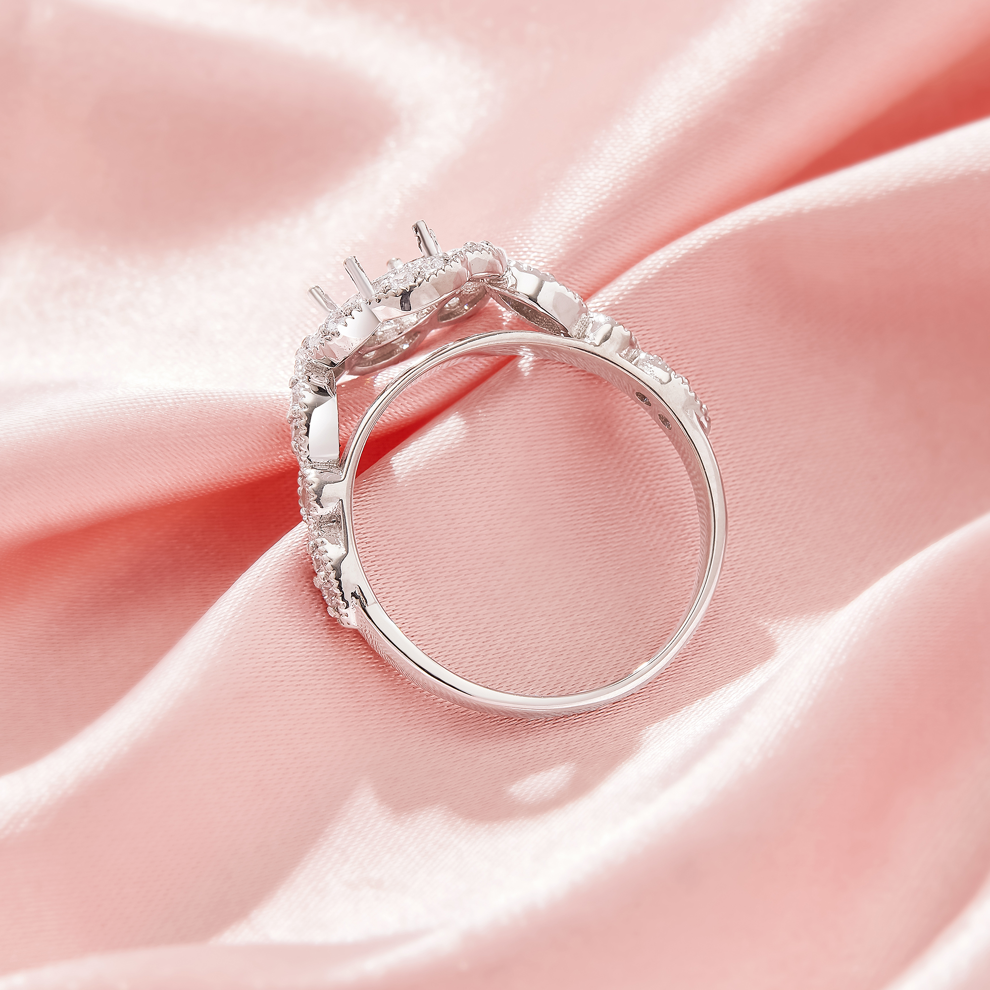 5x7MM Halo Oval Prong Ring Settings,Solid 925 Silver Ring,Art Deco Oval Ring,DIY Ring Supplies For Gemstone 1222136