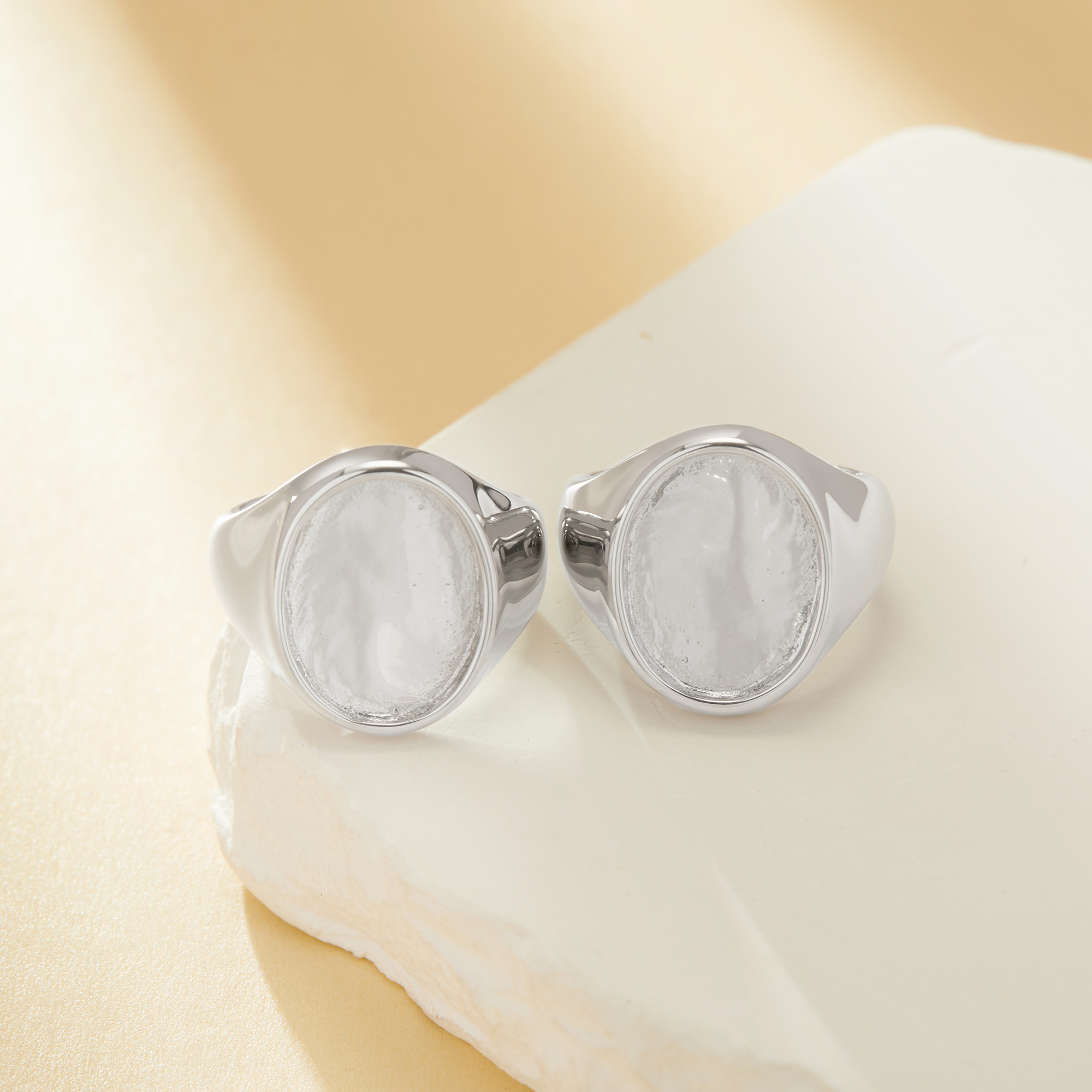 12x16MM Keepsake Breast Milk Resin Oval Bezel Ring,Silver 316L Stainless Steel Tray Bezel Ring,DIY Ring Blank Supplies 1222144 - Click Image to Close