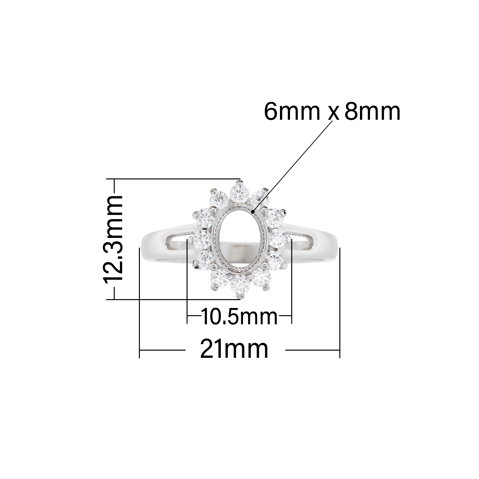6x8MM Halo Oval Prongs Ring Settings,316L Stainless Steel Oval Ring Blank,Dainty Pave CZ Stone Oval Ring,DIY Ring Supplies For Gemstone 1222145 - Click Image to Close