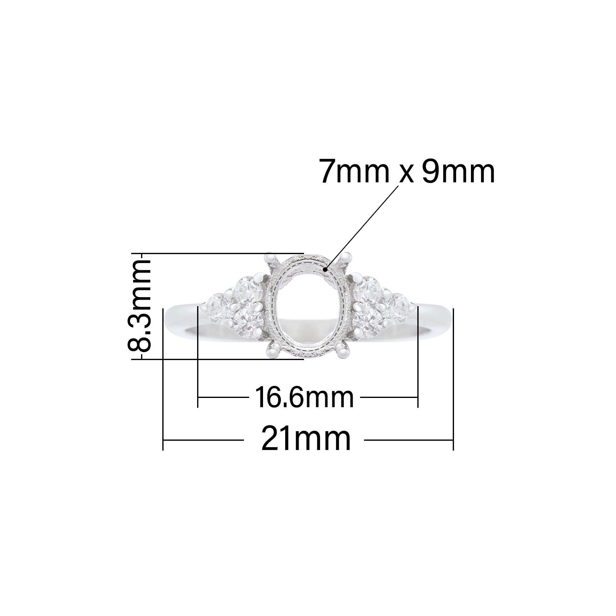 7x9MM Oval Prongs Ring Settings,316L Stainless Steel Oval Ring,Vintage Styles CZ Stone Oval Ring Blank,DIY Ring Supplies For Gemstone 1222146 - Click Image to Close