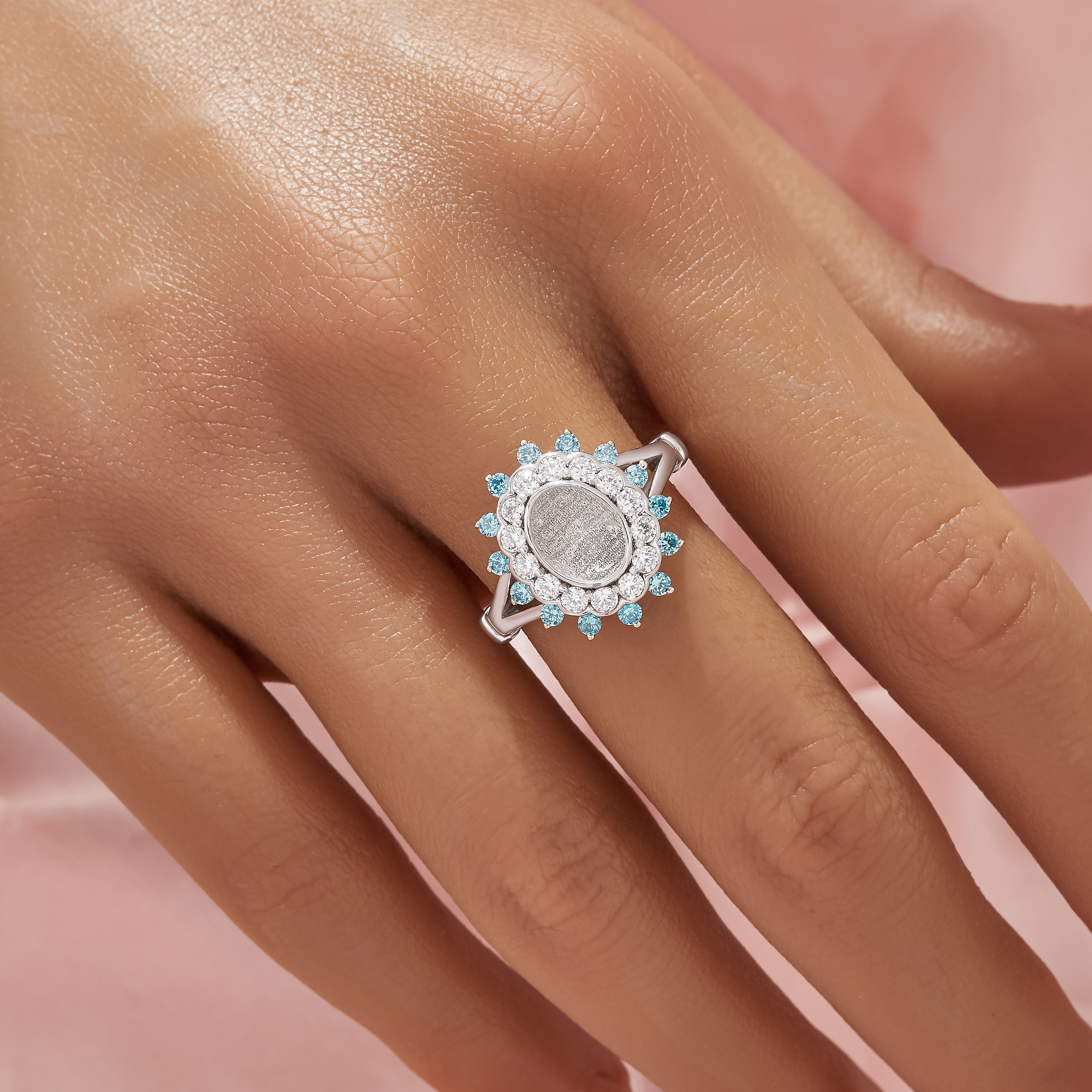 Keepsake Breast Milk Resin Double Halo Oval Ring Bezel Settings,Birthstone Solid 925 Sterling Silver Ring,CZ Stone Art Deco Solid Back Ring,DIY Ring Supplies 1222151-1