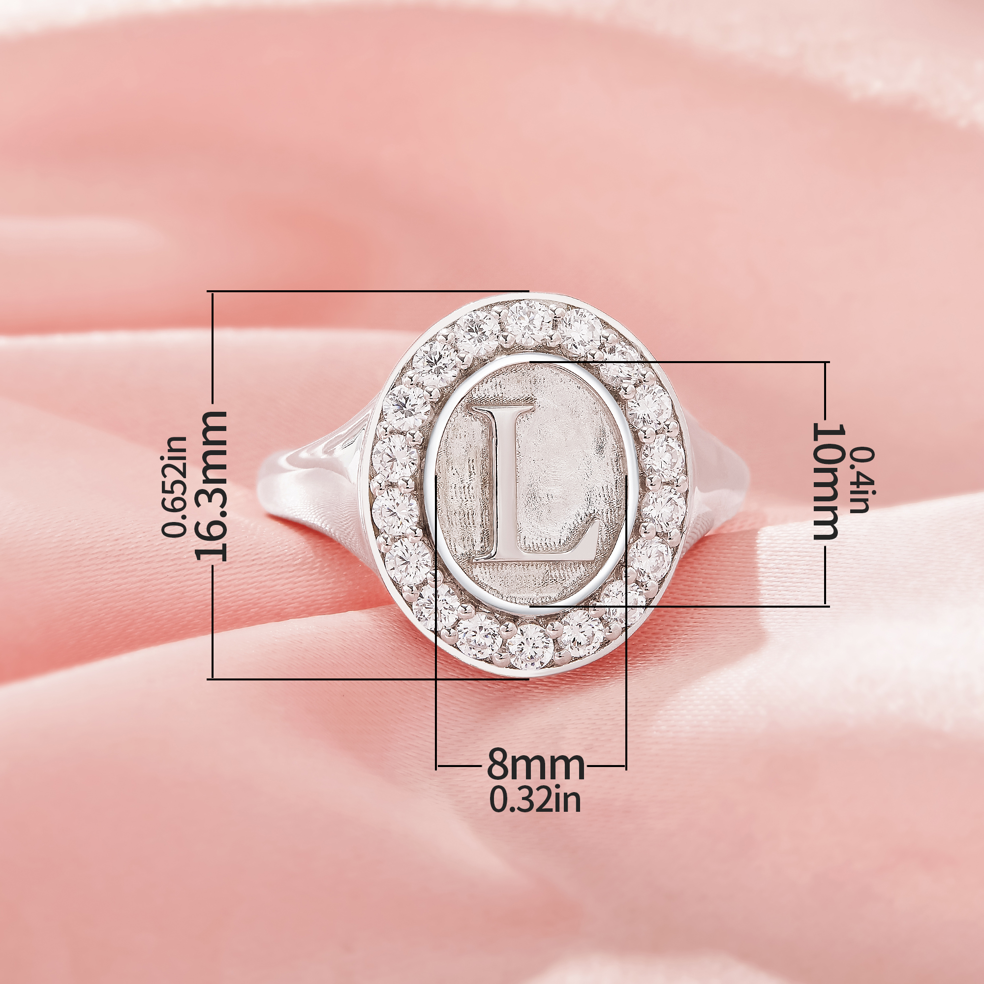 Oval Intial Letter Signet Solid 925 Sterling Silver Bezel Ring Settings,Cololr CZ Birthstone Solid Back Ring,DIY Ring Supplies 1222152-1