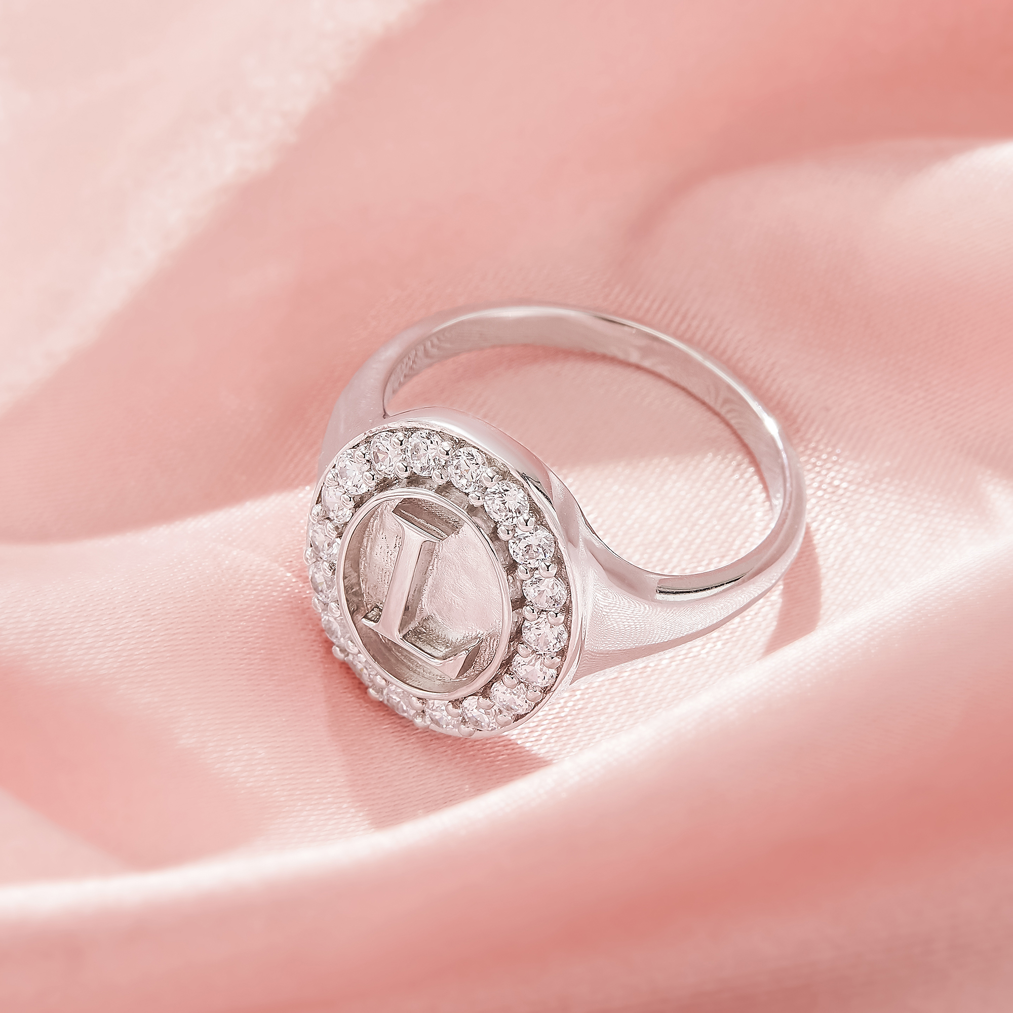 Oval Intial Letter Signet Solid 925 Sterling Silver Bezel Ring Settings,Cololr CZ Birthstone Solid Back Ring,DIY Ring Supplies 1222152-1