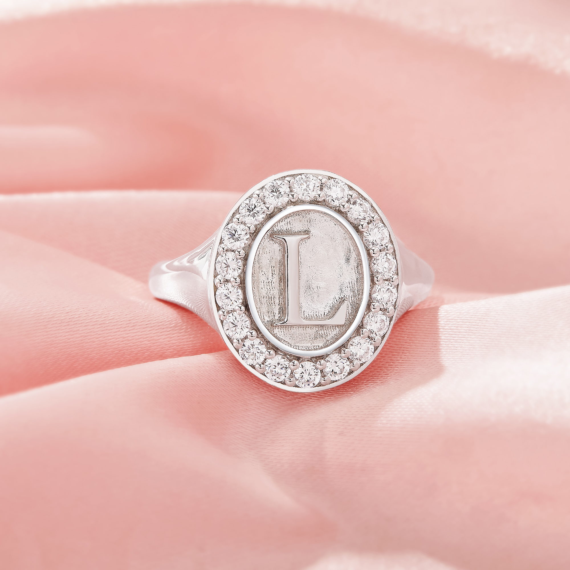 Oval Intial Letter Signet Solid 925 Sterling Silver Bezel Ring Settings,Cololr CZ Birthstone Solid Back Ring,DIY Ring Supplies 1222152-1