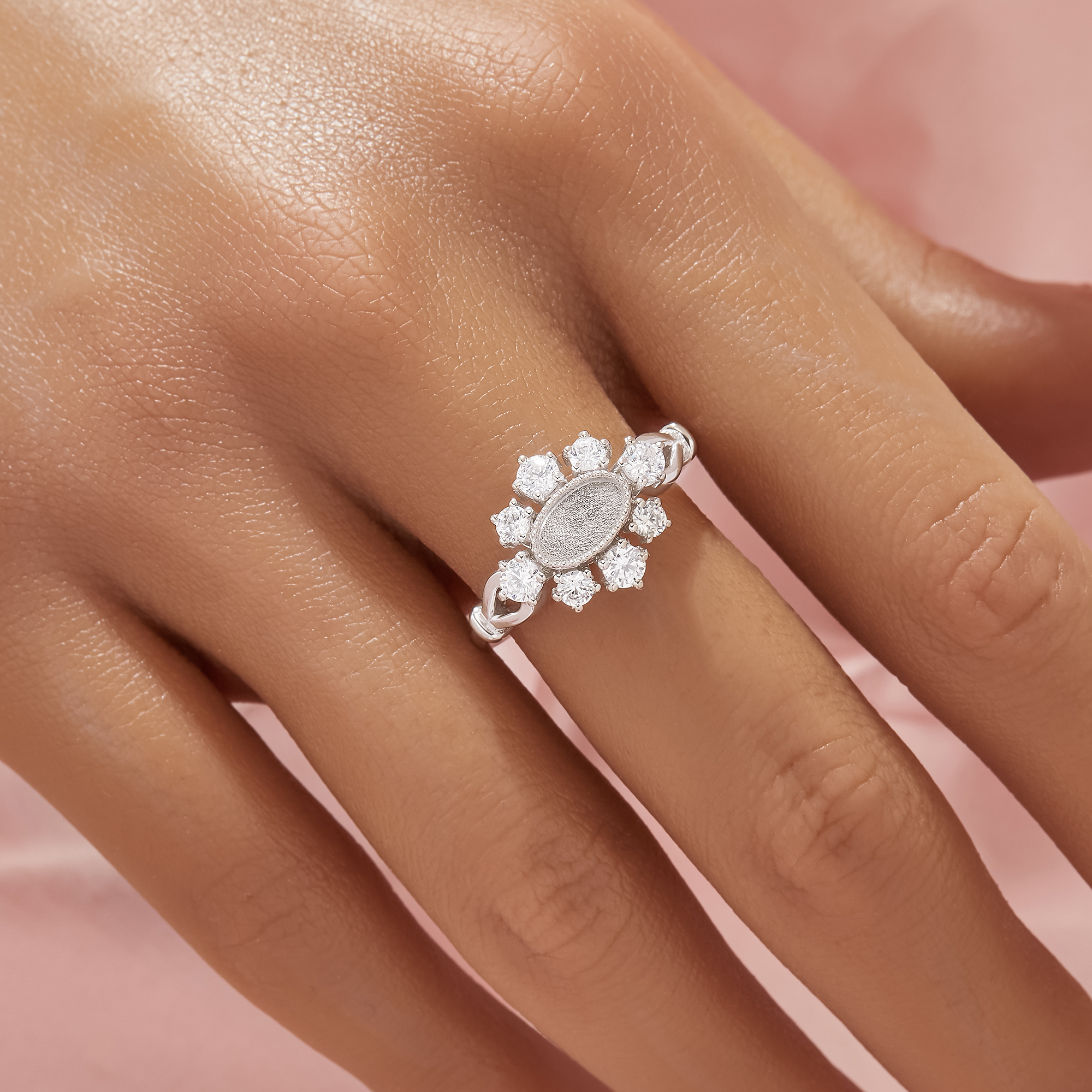 4x7MM Keepsake Breast Milk Resin Oval Ring Bezel Settings,Flower Solid 925 Sterling Silver Ring,CZ Stone Art Deco Solid Back Ring,DIY Ring Supplies 1222153-1