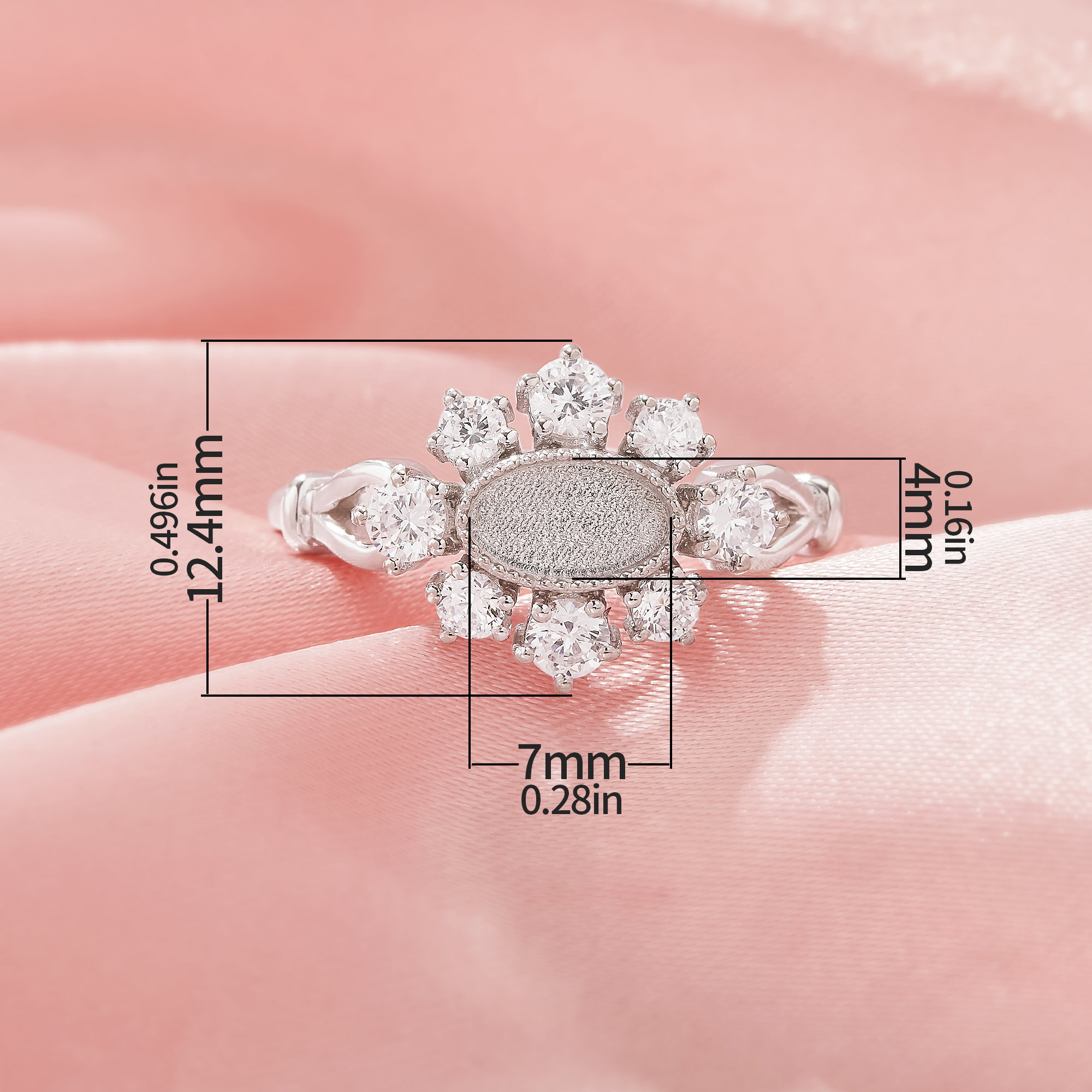 4x7MM Keepsake Breast Milk Resin Oval Ring Bezel Settings,Flower Solid 925 Sterling Silver Ring,CZ Stone Art Deco Solid Back Ring,DIY Ring Supplies 1222153-1