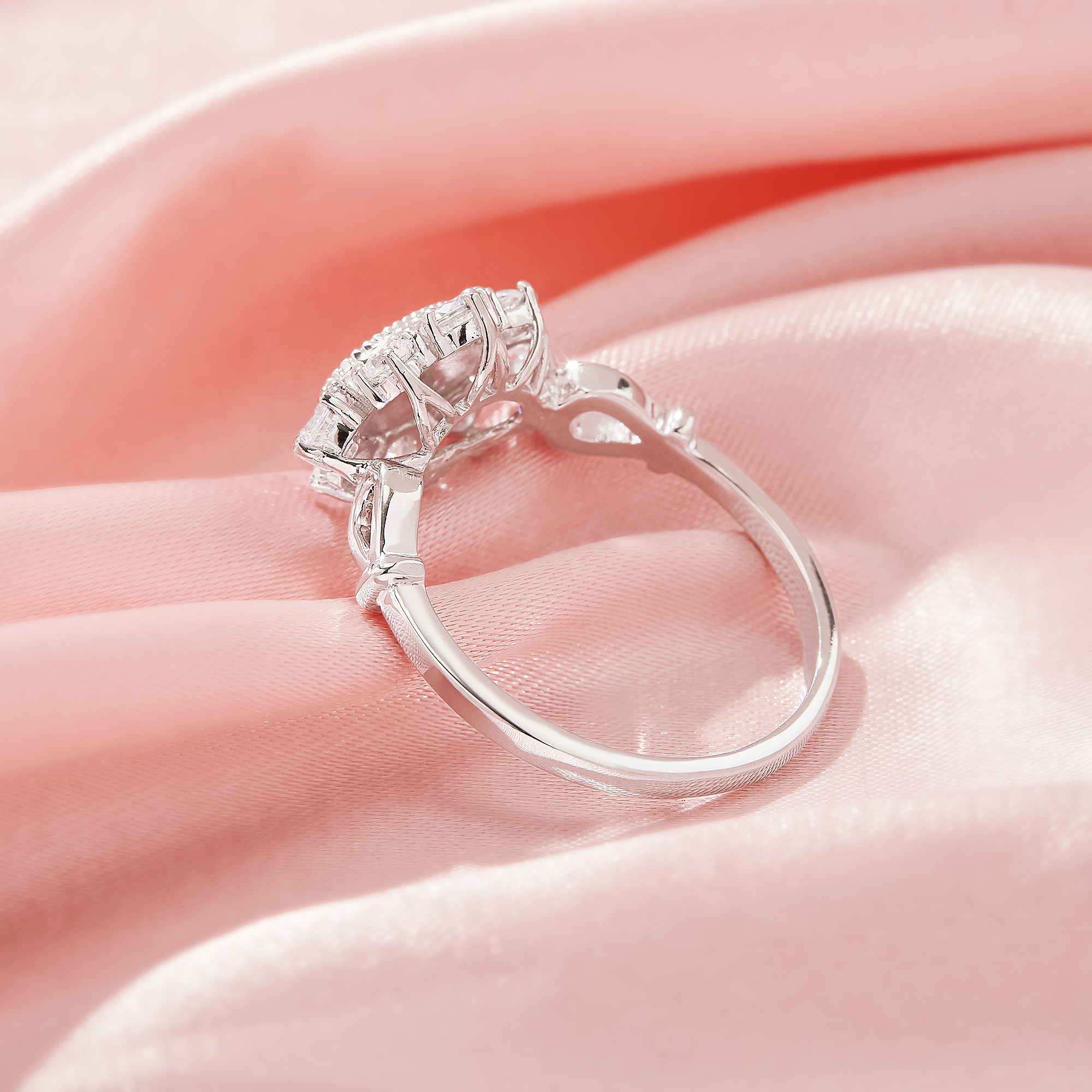 4x7MM Keepsake Breast Milk Resin Oval Ring Bezel Settings,Flower Solid 925 Sterling Silver Ring,CZ Stone Art Deco Solid Back Ring,DIY Ring Supplies 1222153-1