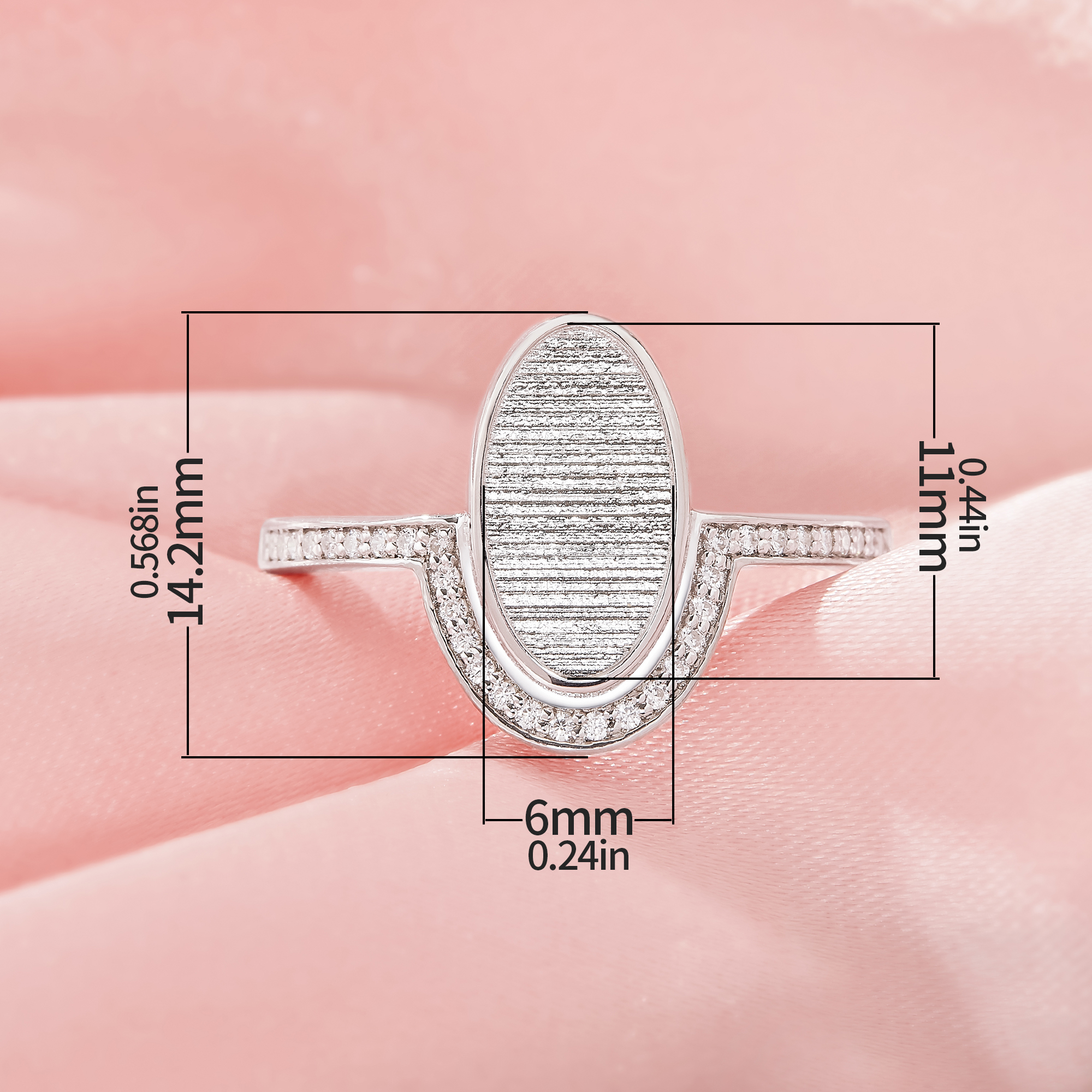 6x11MM Keepsake Breast Milk Resin Oval Ring Bezel Settings,Solid 925 Sterling Silver Ring,CZ Stone Art Deco Solid Back Ring,DIY Ring Supplies 1222154-1