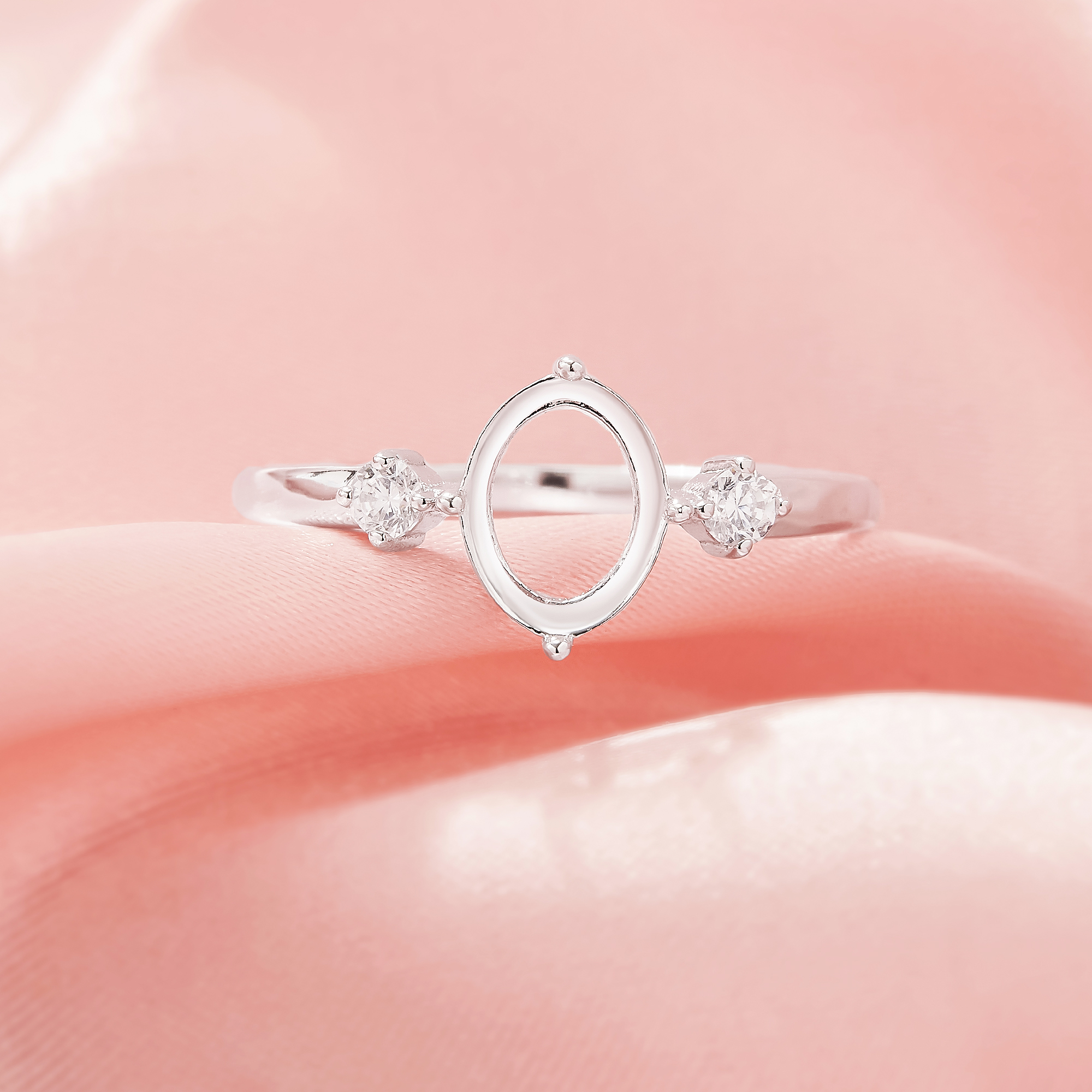 Oval prongss Ring Settings,Solid Solid 14K 18K Gold Ring with Moissanite Stones,Three Stone DIY Ring Supplies For Gemstone 1222156 - Click Image to Close