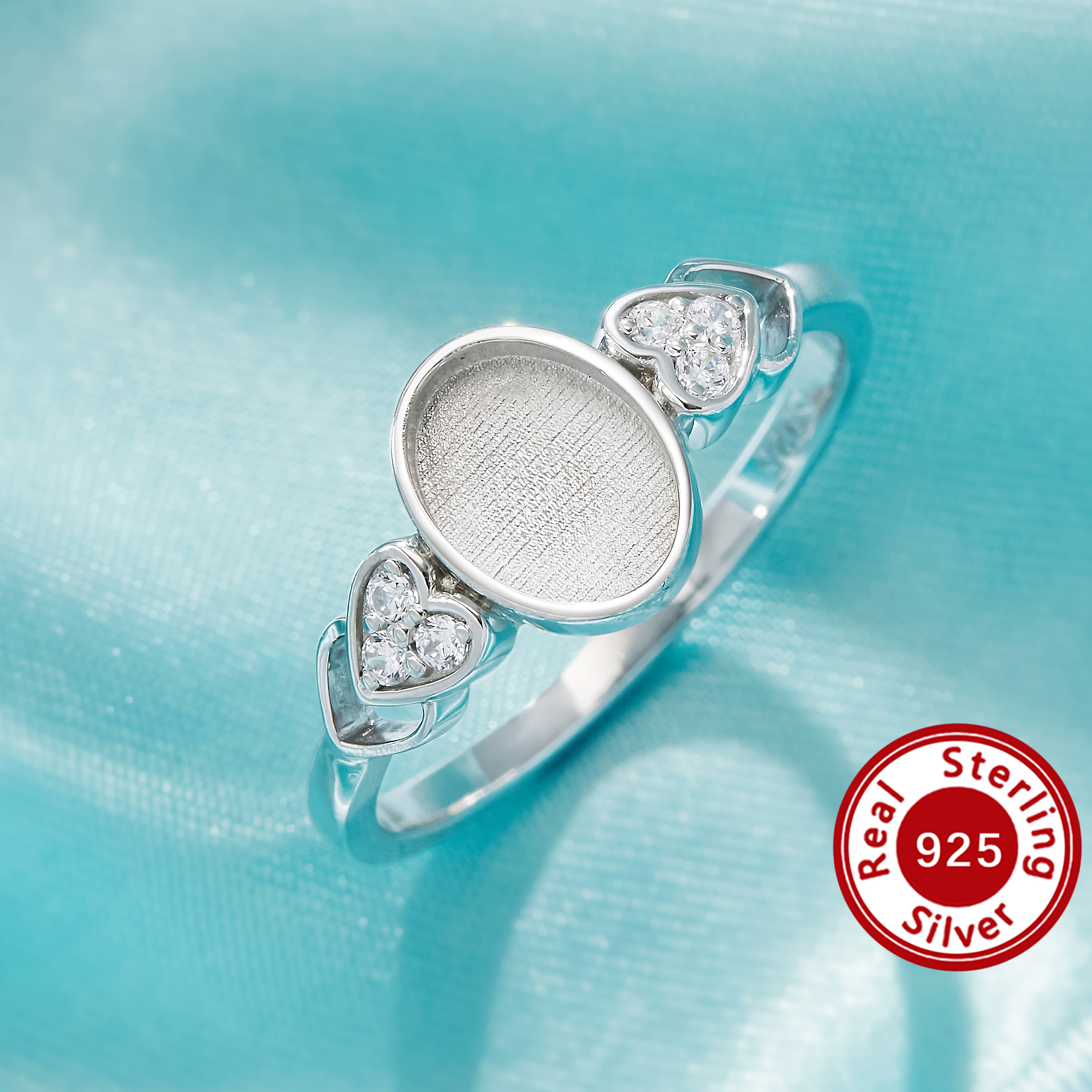 Keepsake Breast Milk Resin Oval Bezel Ring Settings,Solid 925 Sterling Silver Ring,Heart Shank CZ Stone Ring,DIY Ring Supplies 1222157-1