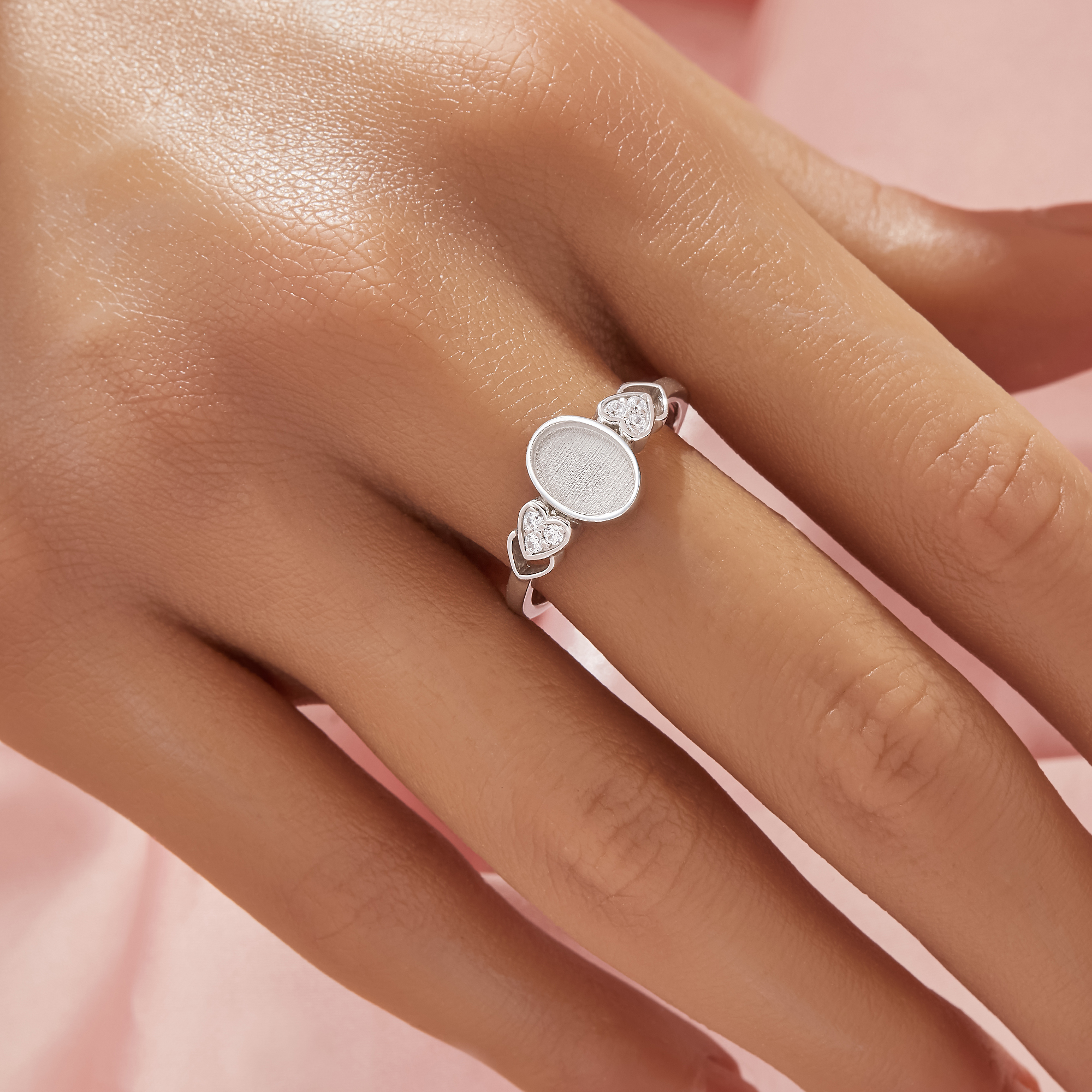 Keepsake Breast Milk Resin Oval Bezel Ring Settings,Solid 925 Sterling Silver Ring,Heart Shank CZ Stone Ring,DIY Ring Supplies 1222157-1