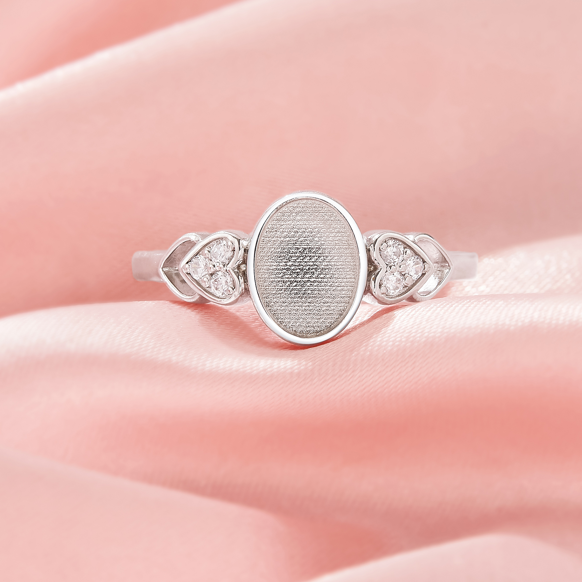 Keepsake Breast Milk Resin Oval Bezel Ring Settings,Solid 925 Sterling Silver Ring,Heart Shank CZ Stone Ring,DIY Ring Supplies 1222157-1