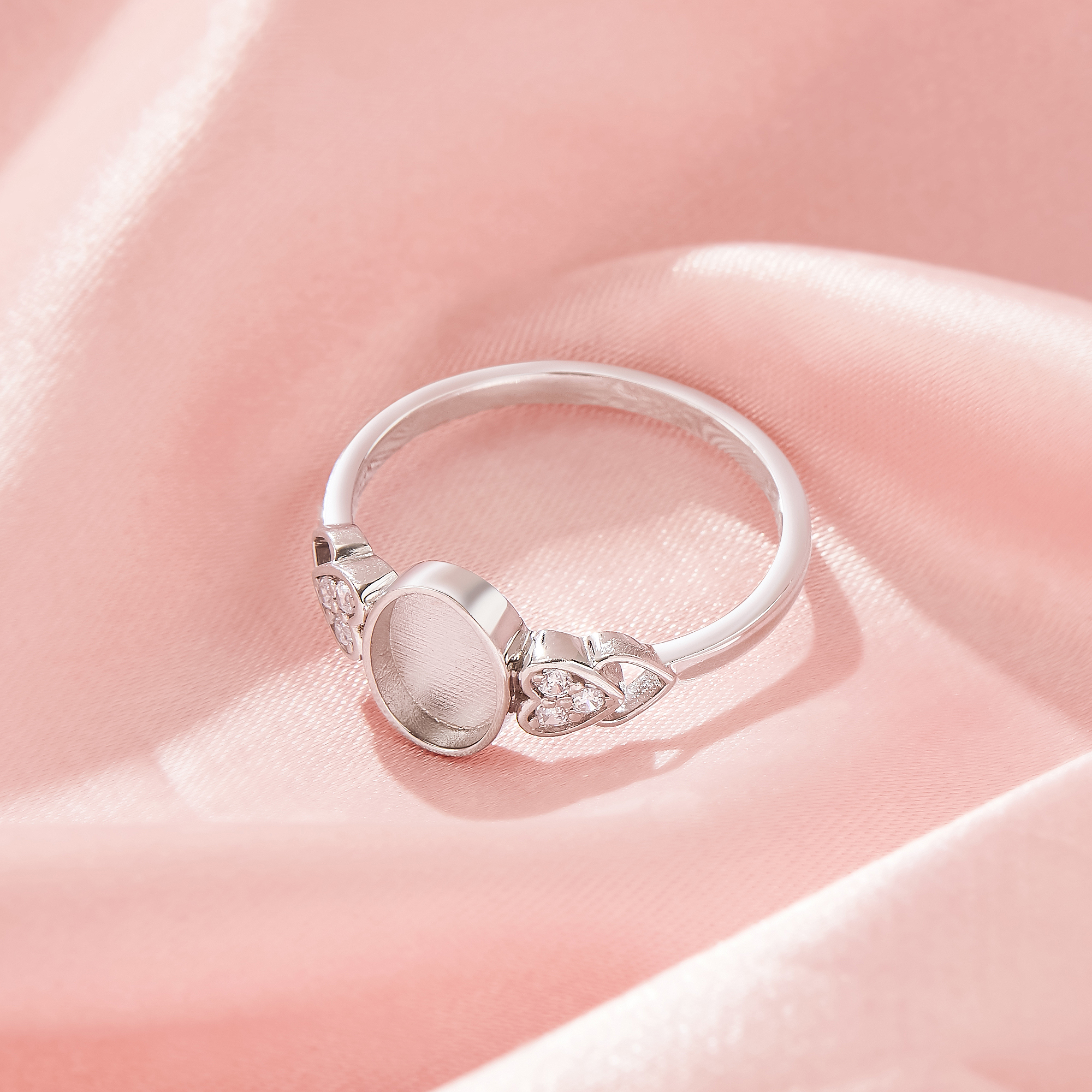 Keepsake Breast Milk Resin Oval Bezel Ring Settings,Solid 925 Sterling Silver Ring,Heart Shank CZ Stone Ring,DIY Ring Supplies 1222157-1