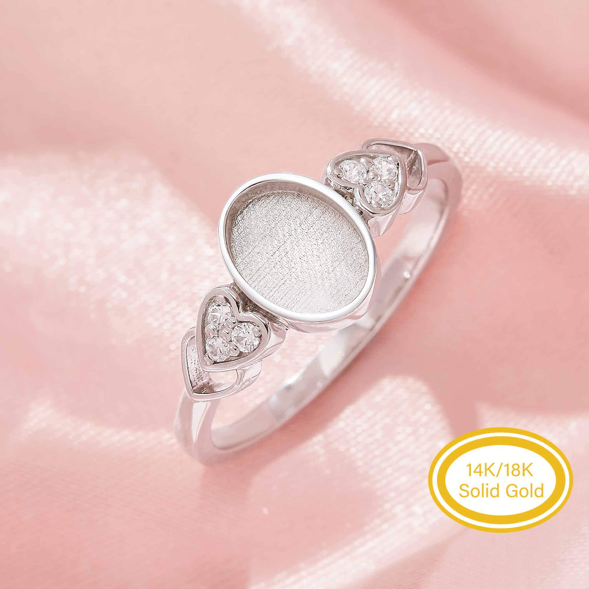 Keepsake Breast Milk Resin Oval Bezel Ring Settings,Solid 14K 18K Gold Ring,Heart Shank Moissanite Ring,DIY Ring Supplies 1222157