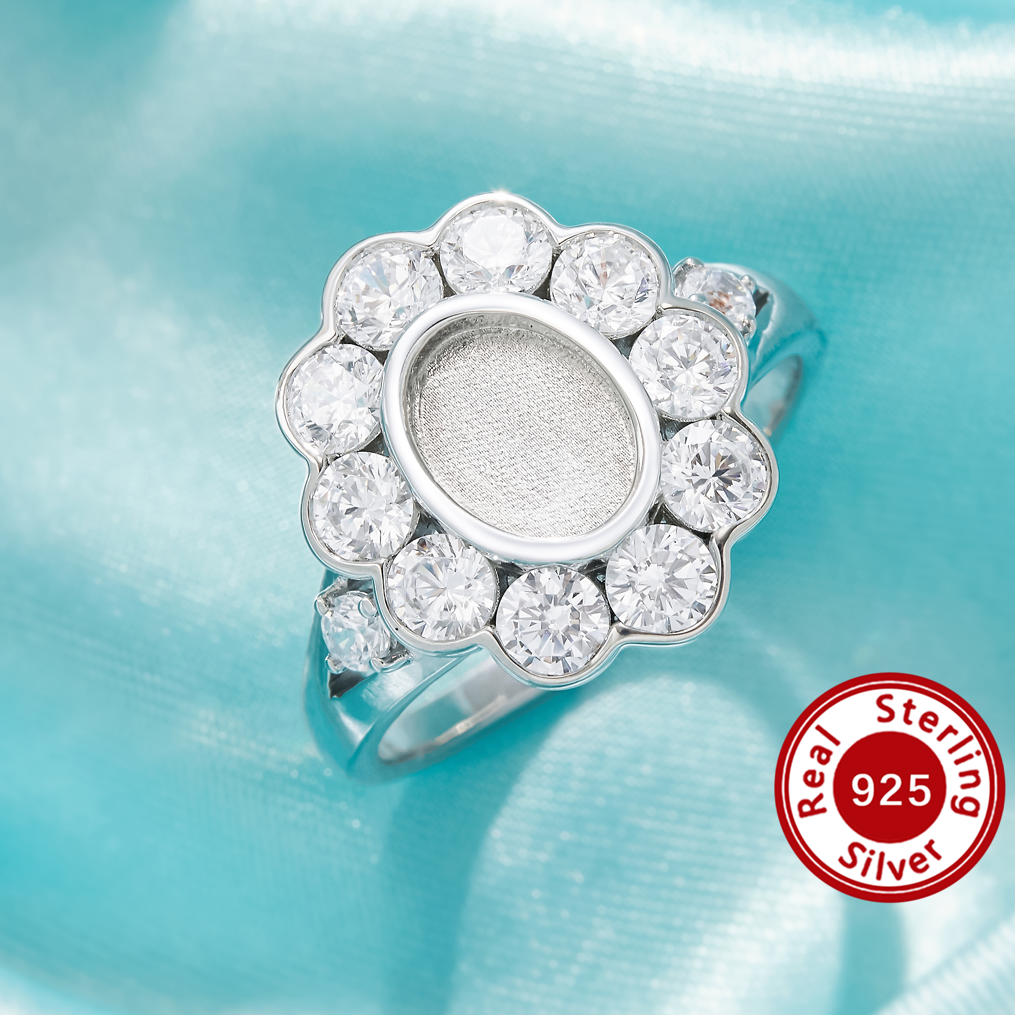 Keepsake Breast Milk Resin 6x8MM Oval Bezel Ring Settings,Birthstone Flower Solid 925 Sterling Silver Ring,Split Shank CZ Stone Ring,DIY Ring Supplies 1222158-1