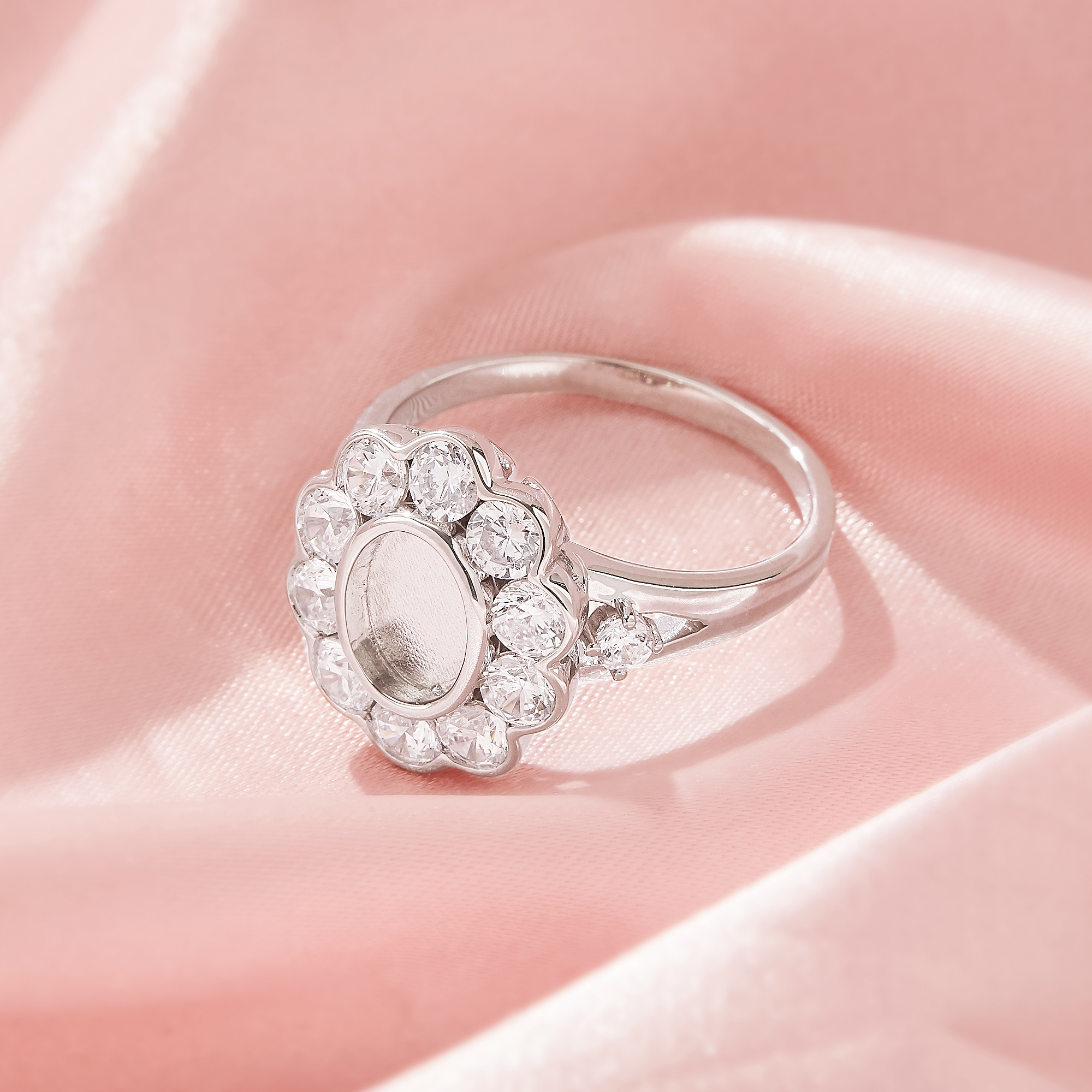 Keepsake Breast Milk Resin 6x8MM Oval Bezel Ring Settings,Birthstone Flower Solid 925 Sterling Silver Ring,Split Shank CZ Stone Ring,DIY Ring Supplies 1222158-1