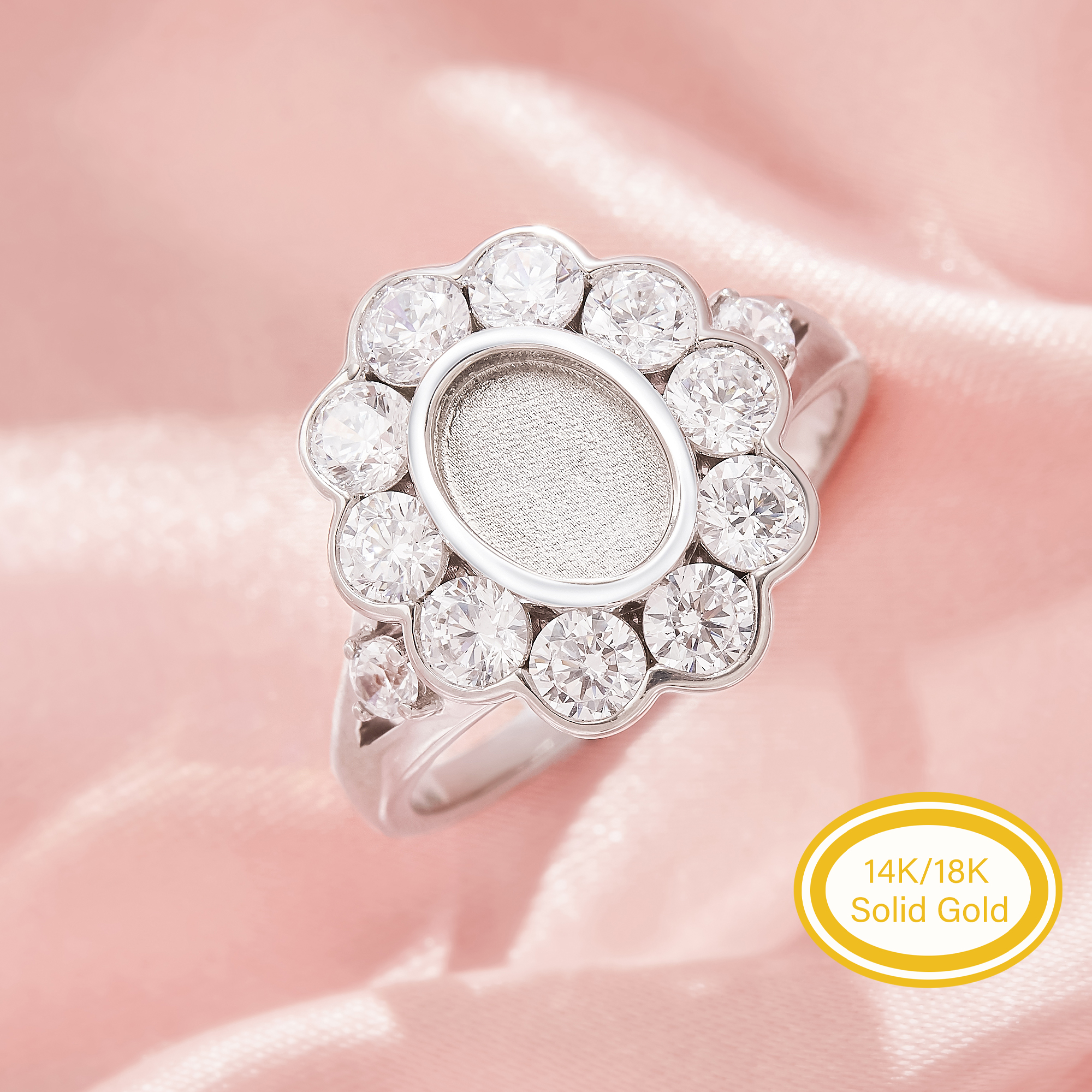 Keepsake Breast Milk Resin 6x8MM Oval Bezel Ring Settings,Flower Solid 14K 18K Gold Ring,Split Shank Moissanite Ring,DIY Ring Supplies 1222158