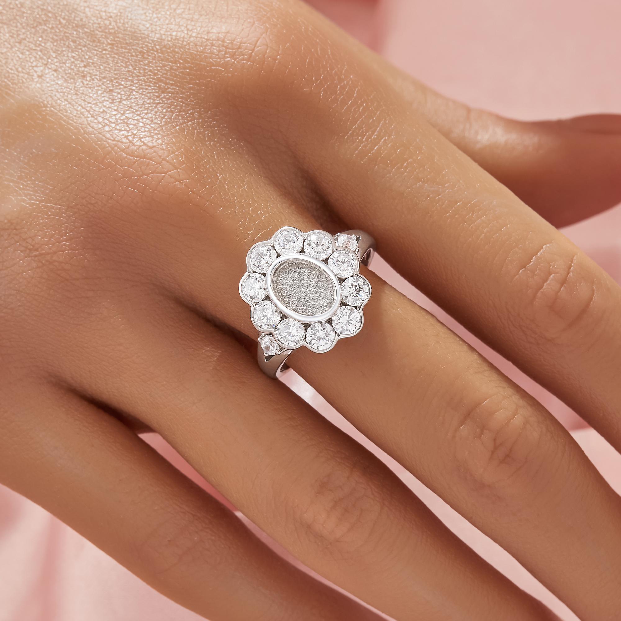 Keepsake Breast Milk Resin 6x8MM Oval Bezel Ring Settings,Flower Solid 14K 18K Gold Ring,Split Shank Moissanite Ring,DIY Ring Supplies 1222158