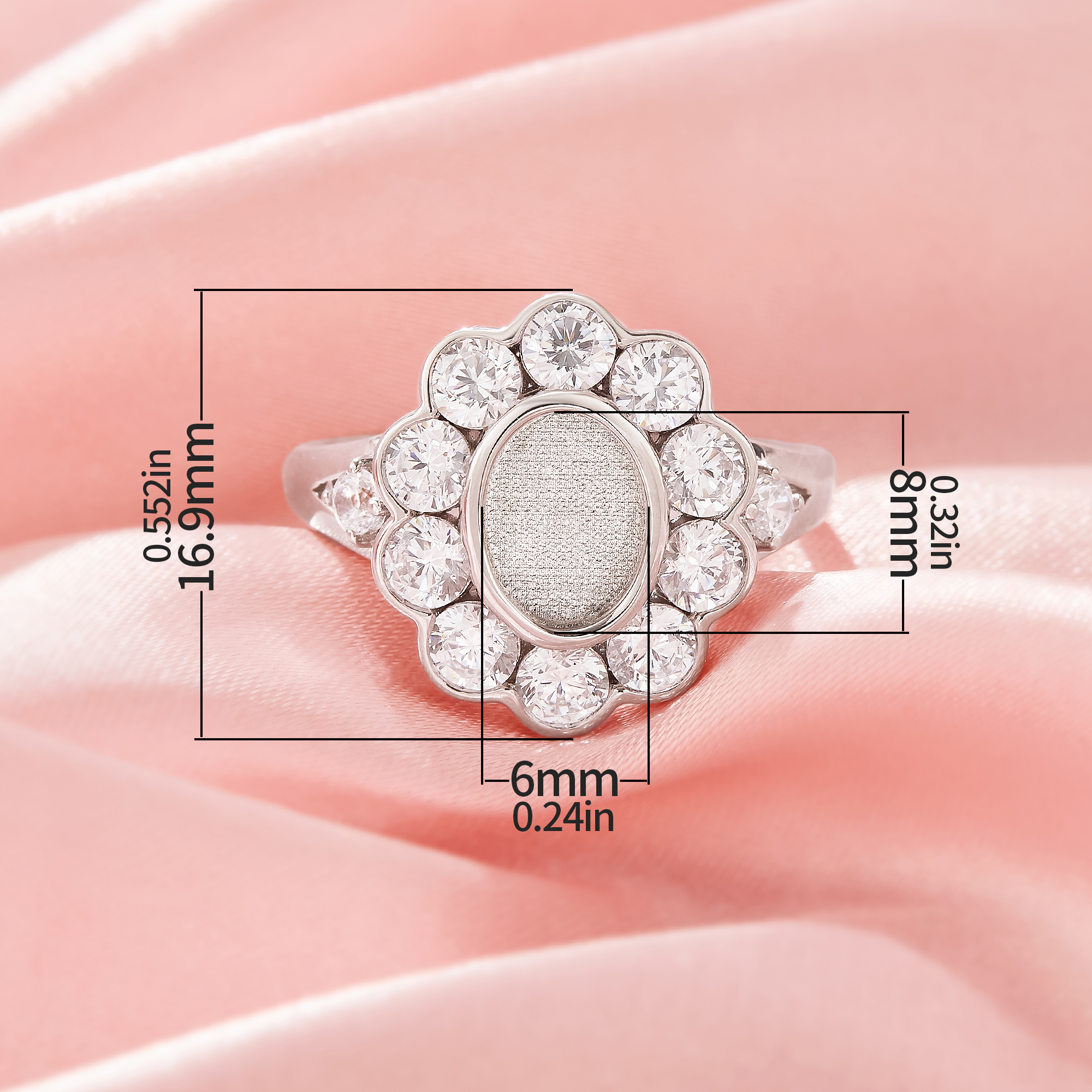 Keepsake Breast Milk Resin 6x8MM Oval Bezel Ring Settings,Flower Solid 14K 18K Gold Ring,Split Shank Moissanite Ring,DIY Ring Supplies 1222158