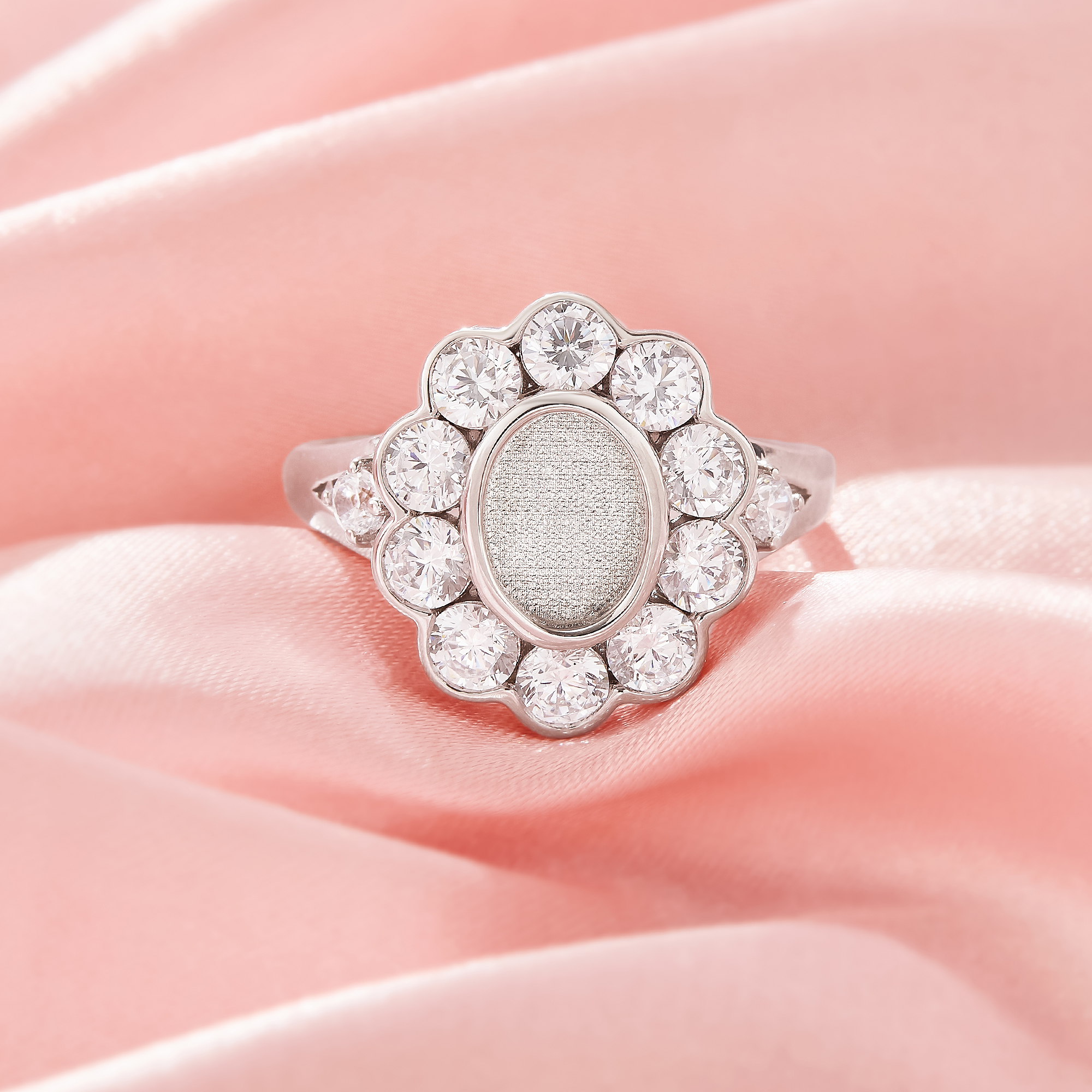 Keepsake Breast Milk Resin 6x8MM Oval Bezel Ring Settings,Flower Solid 14K 18K Gold Ring,Split Shank Moissanite Ring,DIY Ring Supplies 1222158