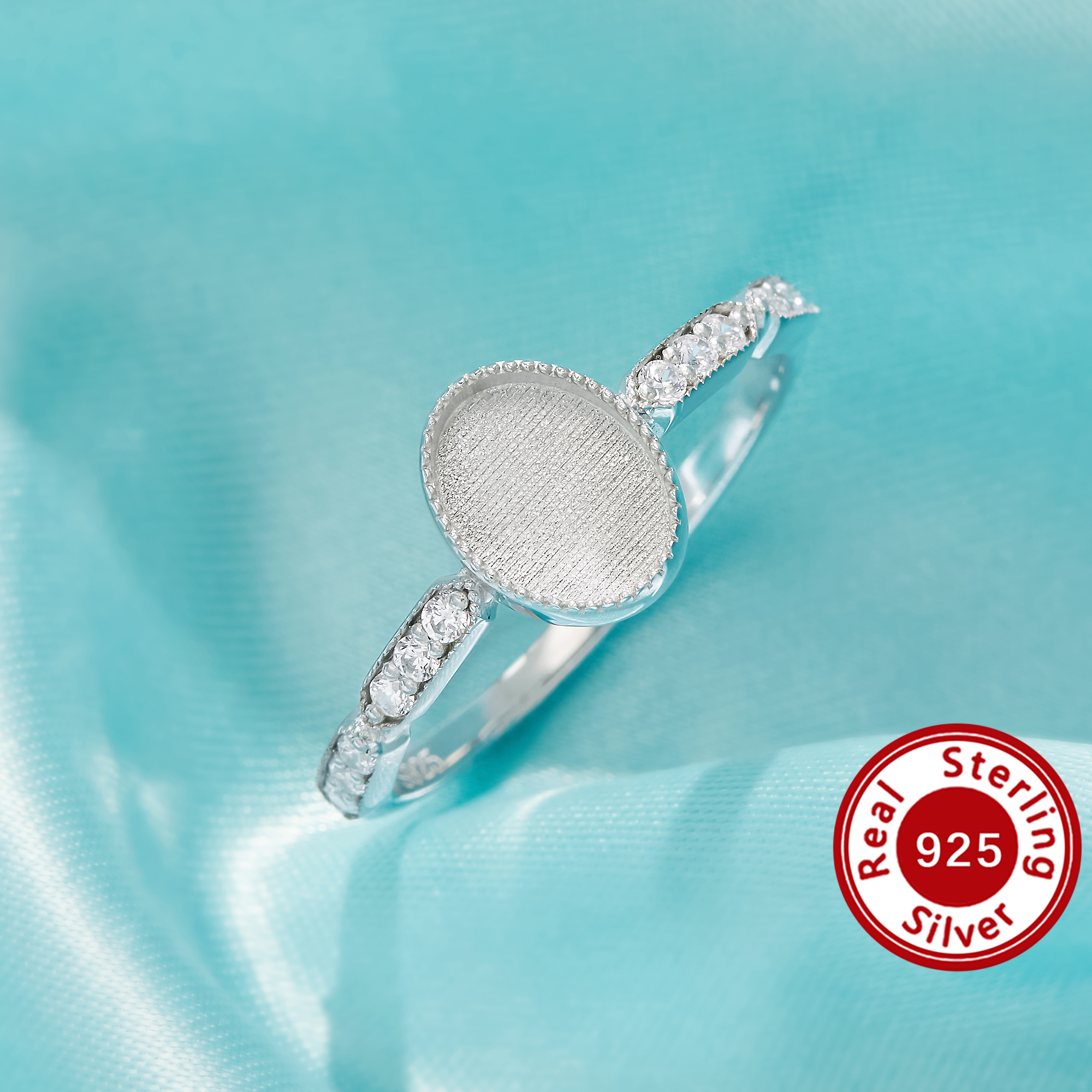 Keepsake Breast Milk Resin Oval Ring Bezel Settings,Solid 925 Sterling Silver Rose Gold Plated Ring,Art Deco Oval Ring,DIY Ring Supplies 1222159-1