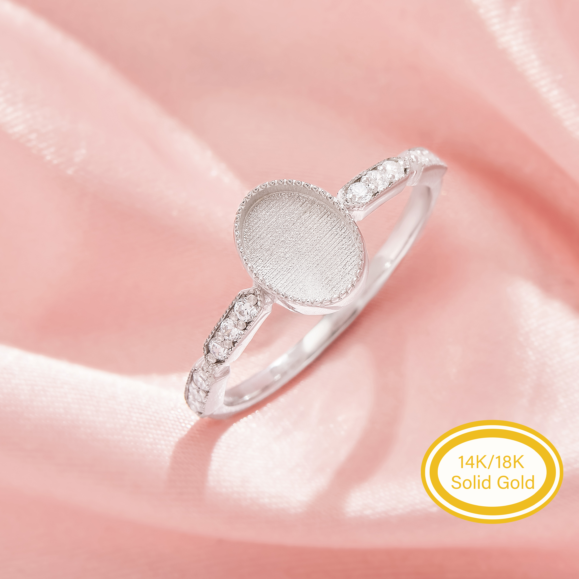 Keepsake Breast Milk Resin Oval Ring Bezel Settings,Solid 14K 18K Gold Ring,Art Deco Oval Ring,DIY Ring Supplies 1222159