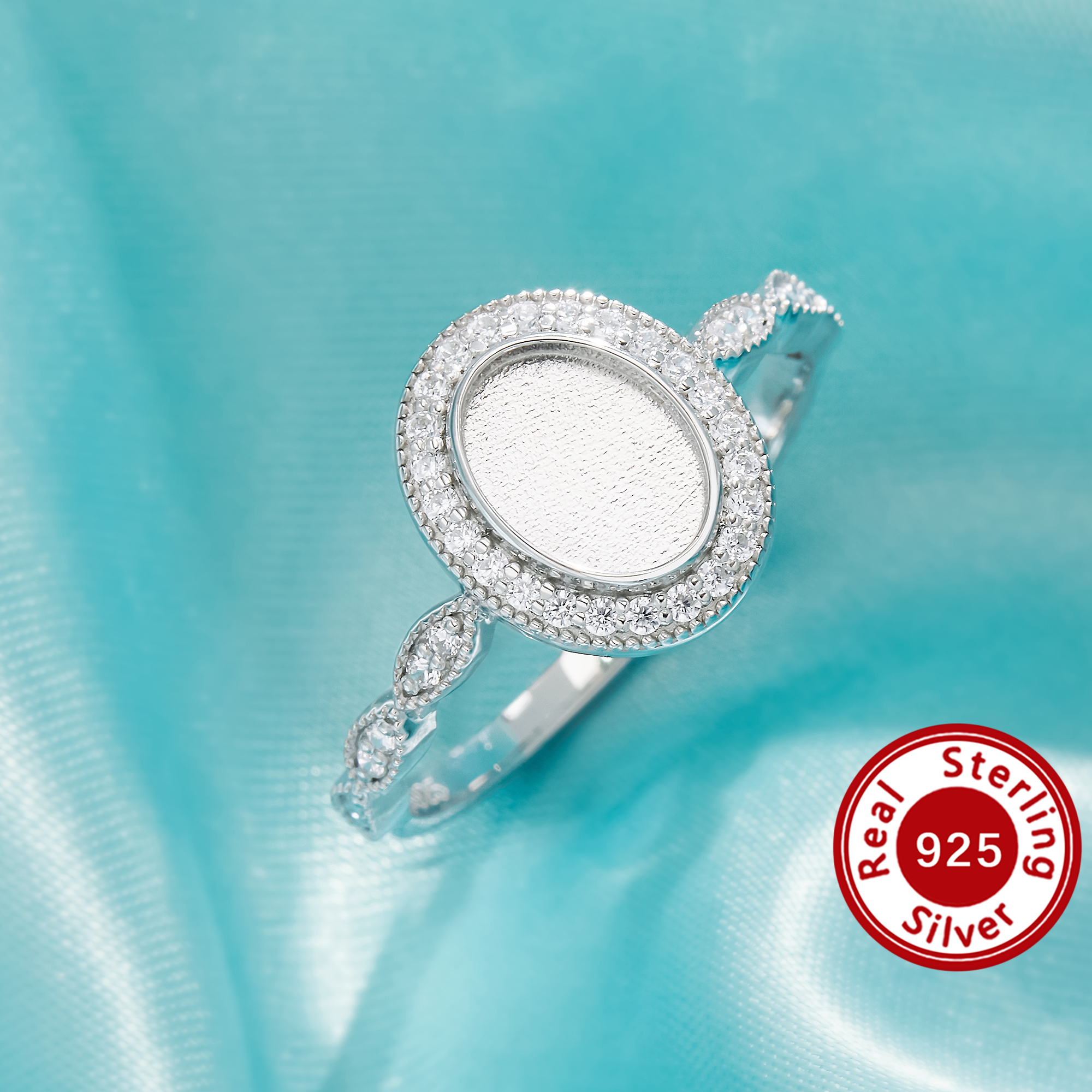 Keepsake Breast Milk Resin Halo Oval Ring Bezel Settings,Solid 925 Sterling Silver Rose Gold Plated Ring,Art Deco Oval Ring,DIY Ring Supplies 1222160-1