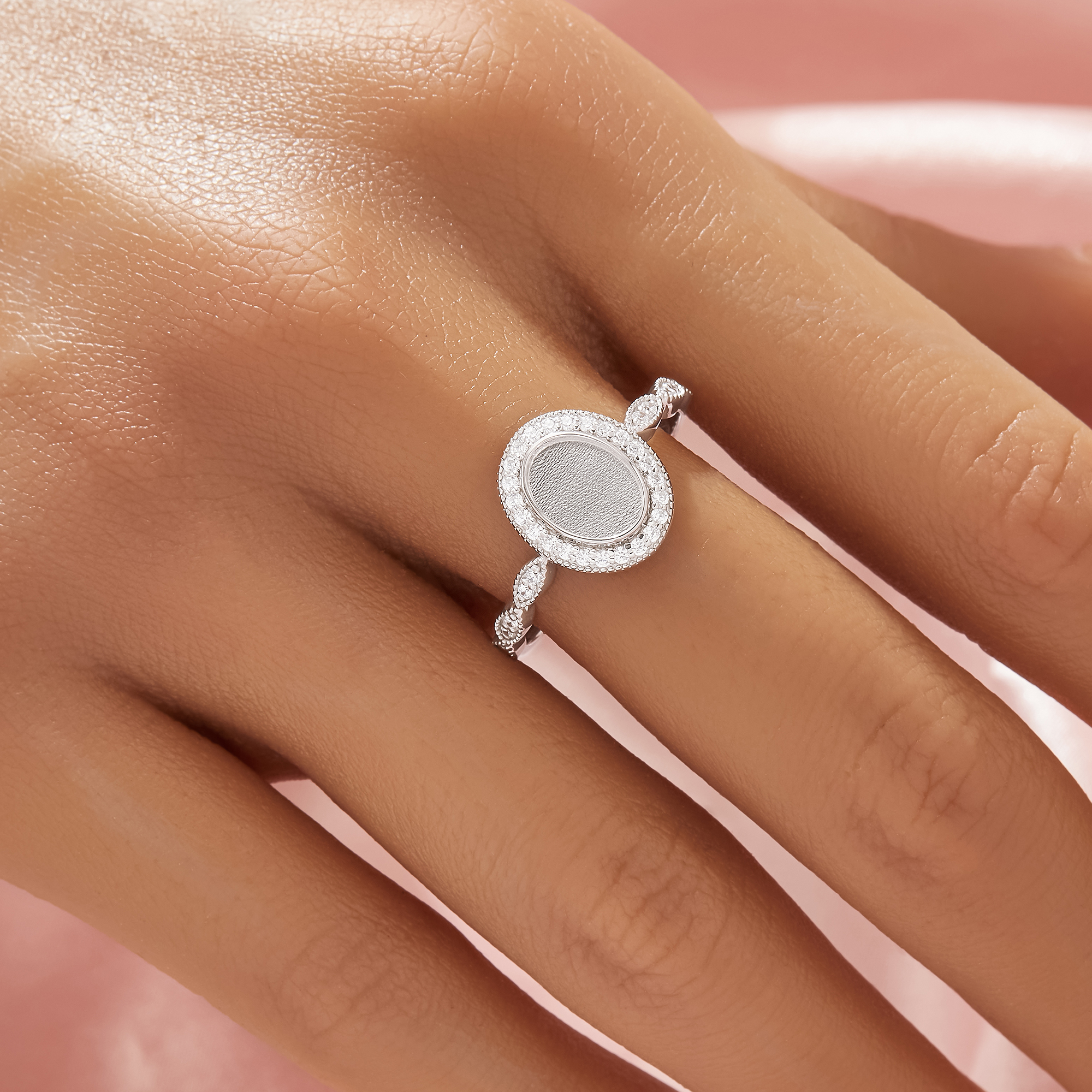 Keepsake Breast Milk Resin Halo Oval Ring Bezel Settings,Solid 925 Sterling Silver Rose Gold Plated Ring,Art Deco Oval Ring,DIY Ring Supplies 1222160-1