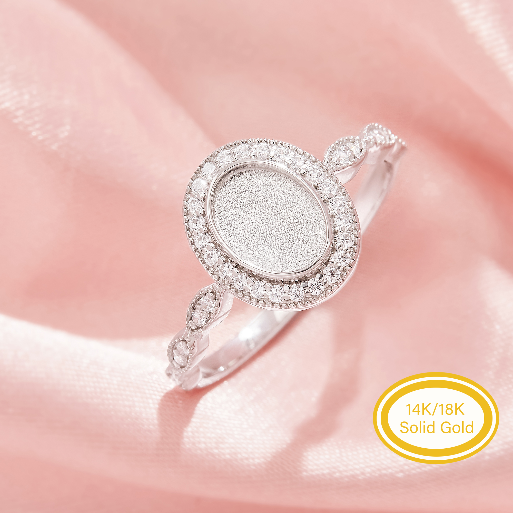 Keepsake Breast Milk Resin Halo Oval Ring Bezel Settings,Solid 14K 18K Gold Ring,Art Deco Oval Ring,DIY Ring Supplies 1222160