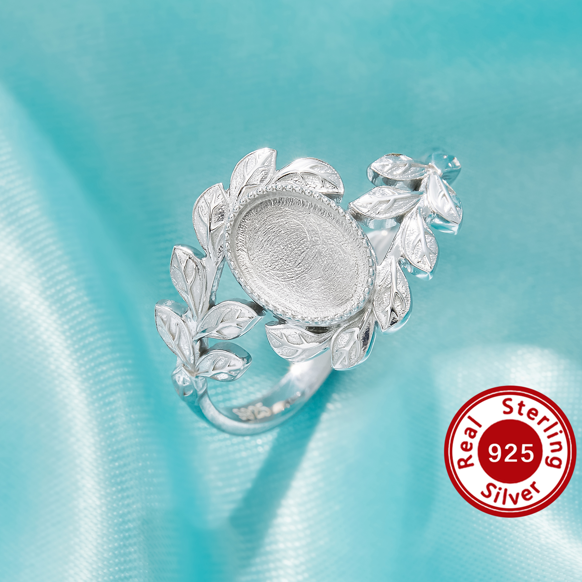 6x8MM Keepsake Breast Milk Resin Oval Ring Bezel Settings,Bypass Shank Solid 925 Sterling Silver Rose Gold Plated Ring,Tree Branch Leaf Solid Back Ring,DIY Ring Supplies 1222161-1