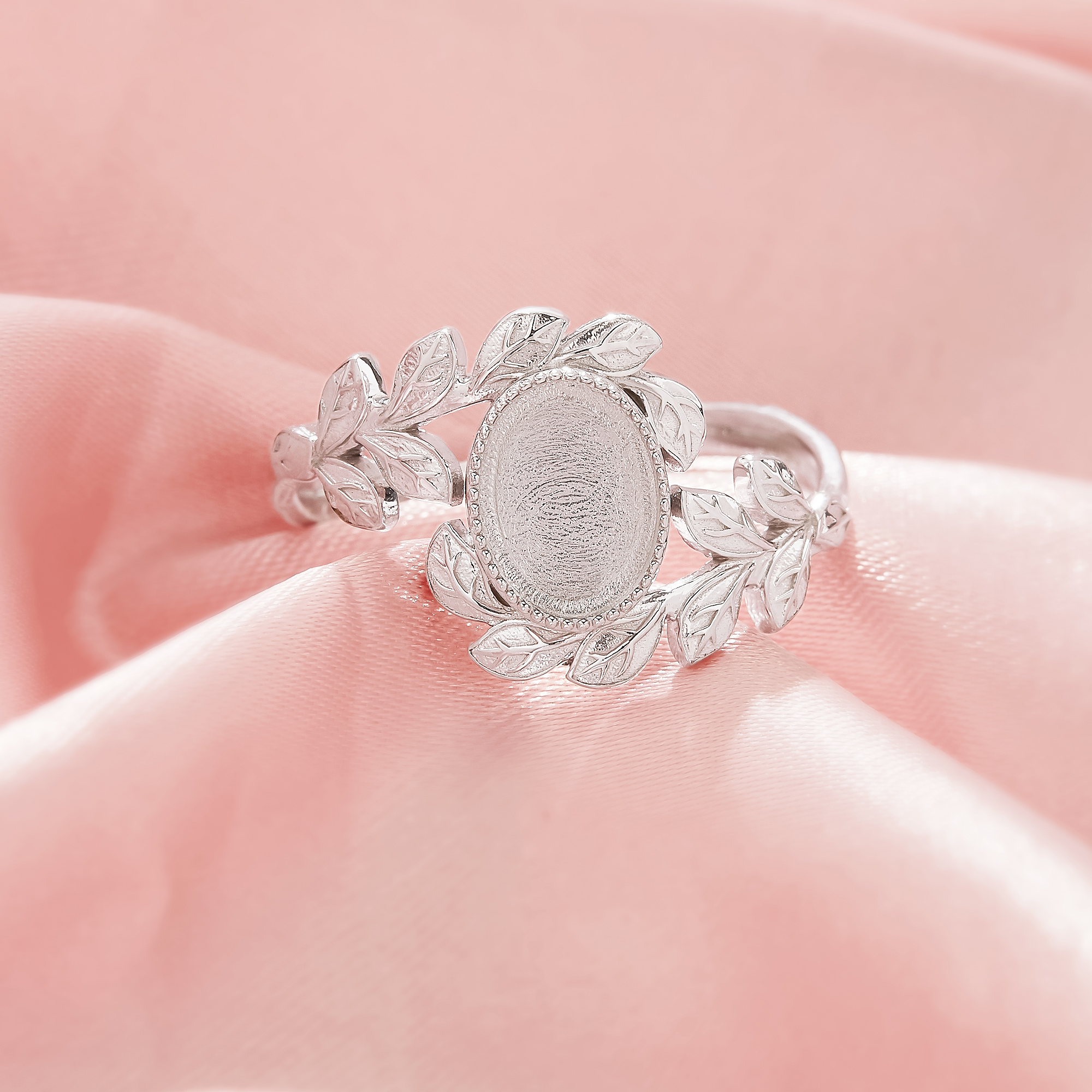 6x8MM Keepsake Breast Milk Resin Oval Ring Bezel Settings,Bypass Shank Solid 925 Sterling Silver Rose Gold Plated Ring,Tree Branch Leaf Solid Back Ring,DIY Ring Supplies 1222161-1