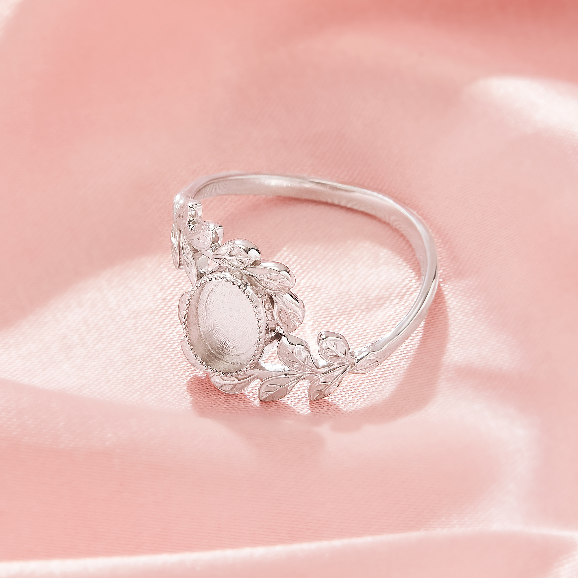 6x8MM Keepsake Breast Milk Resin Oval Ring Bezel Settings,Bypass Shank Solid 925 Sterling Silver Rose Gold Plated Ring,Tree Branch Leaf Solid Back Ring,DIY Ring Supplies 1222161-1