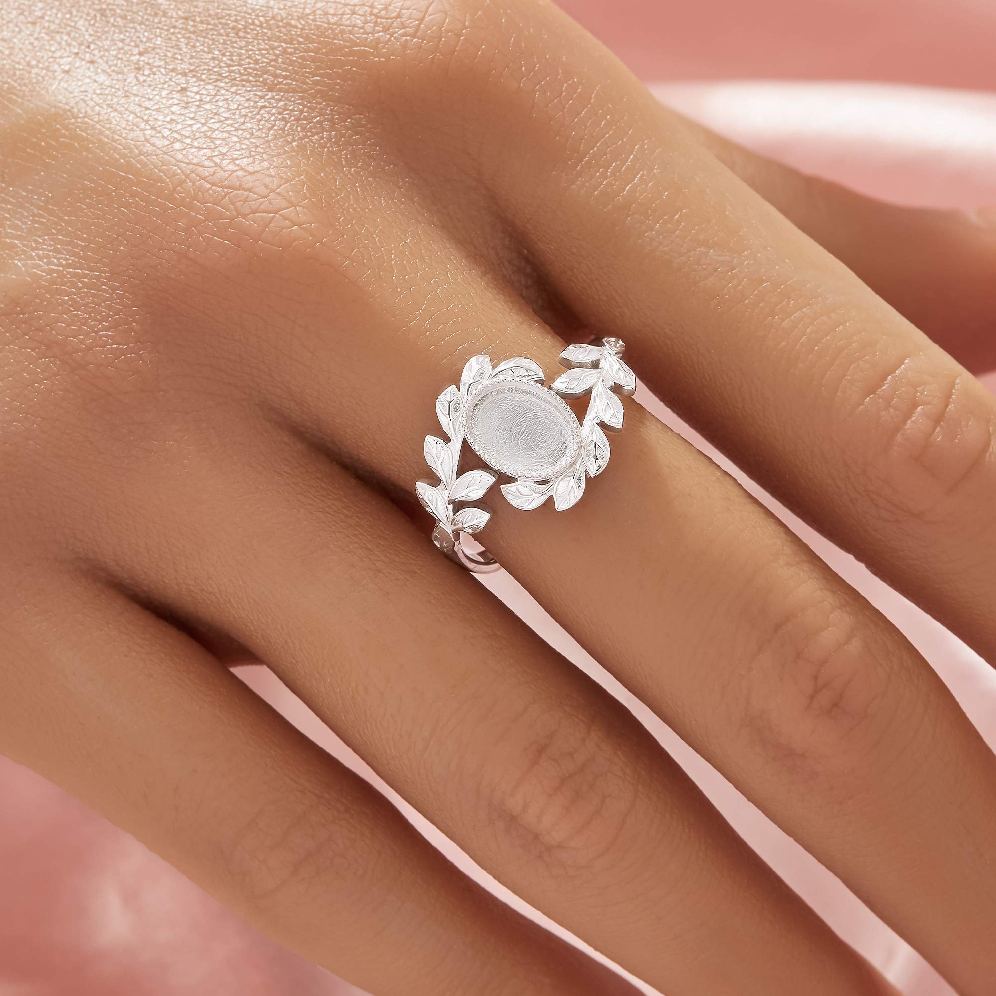 6x8MM Keepsake Breast Milk Resin Oval Ring Bezel Settings,Bypass Shank Solid 14K 18K Gold Ring,Tree Branch Leaf Solid Back Ring,DIY Ring Supplies 1222161