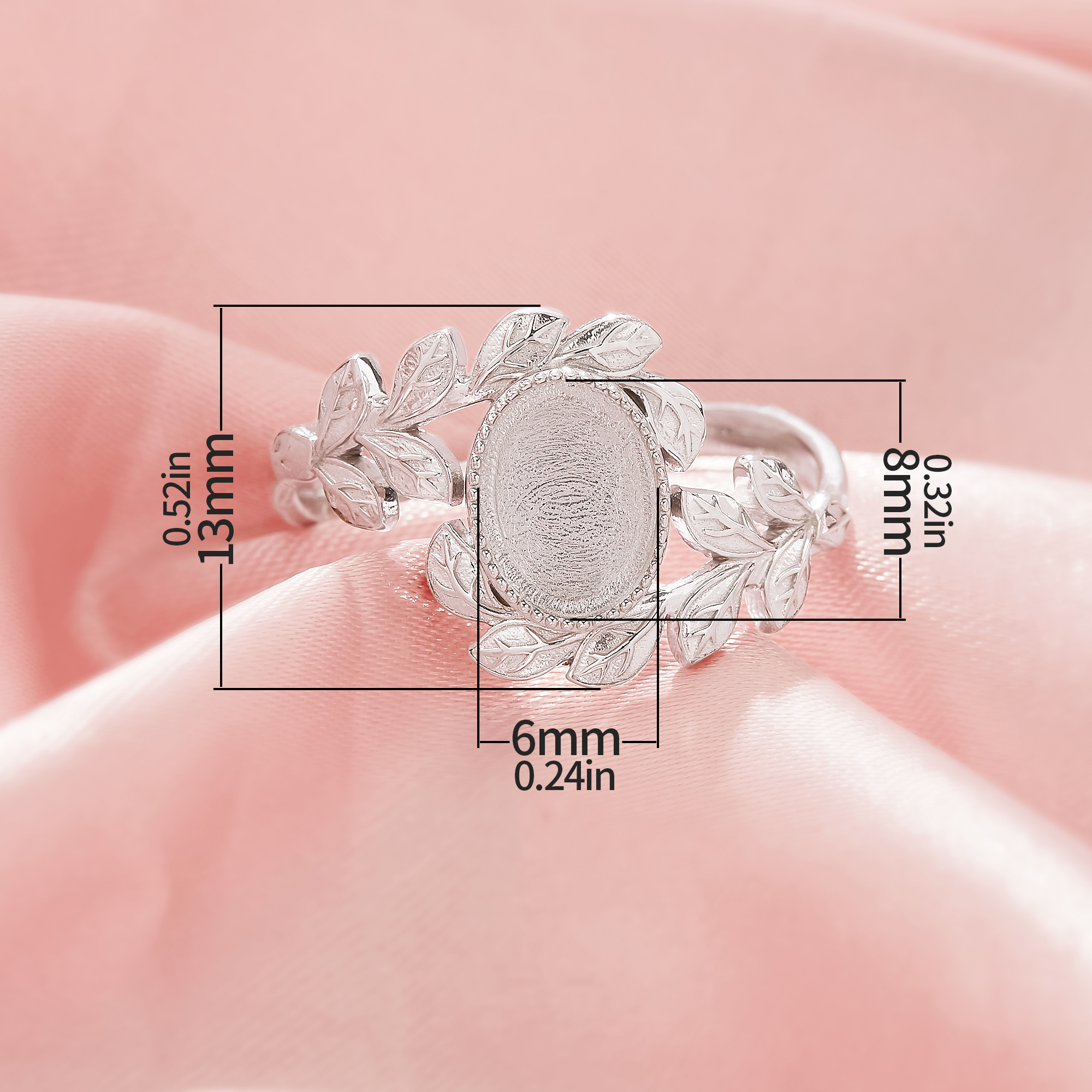 6x8MM Keepsake Breast Milk Resin Oval Ring Bezel Settings,Bypass Shank Solid 14K 18K Gold Ring,Tree Branch Leaf Solid Back Ring,DIY Ring Supplies 1222161