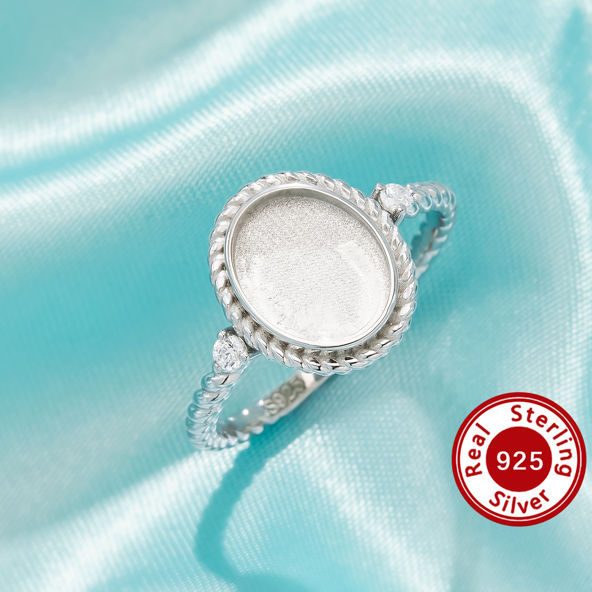 Keepsake Mother Milk Resin Oval Ring Bezel Settings,Solid 925 Sterling Silver Ring With Two Side CZ Stones,Twisted Band Ring 1222164-1