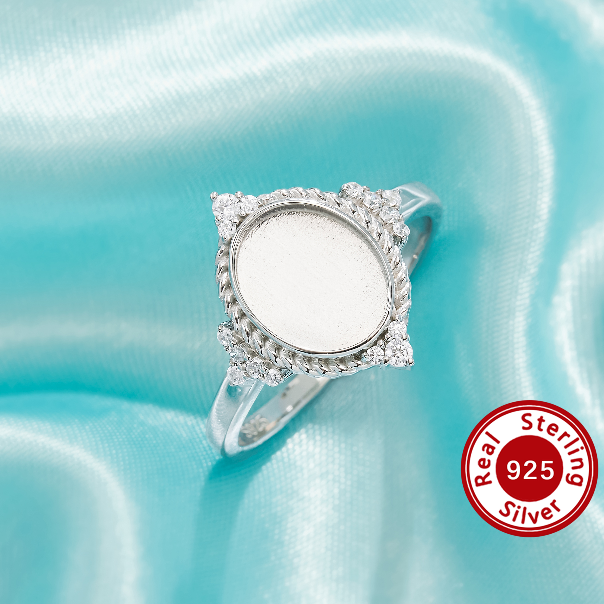 Keepsake Mother Milk Resin Oval Ring Settings,Vintage Solid 925 Sterling Silver Ring,Solid Back Art Deco Ring,DIY Ring Supplies 1222165-1