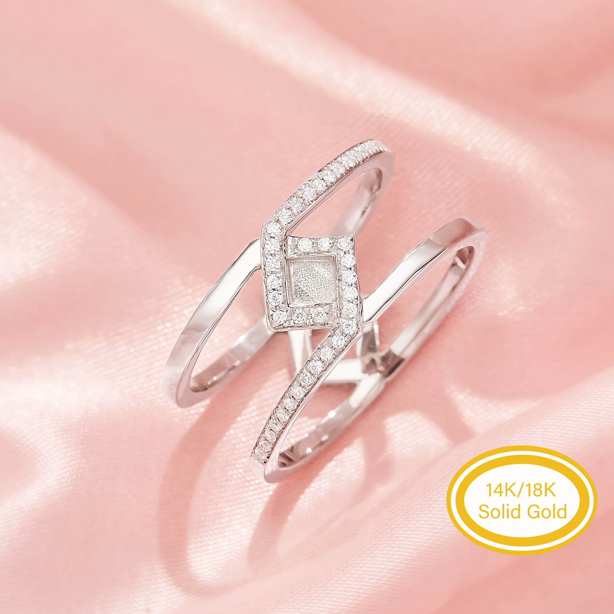 3MM Keepsake Mother Milk Resin Square Bezel Ring Settings,Solid Back Solid 14K 18K Gold Ring,Split Shank Ring,DIY Ring Supplies 1222166