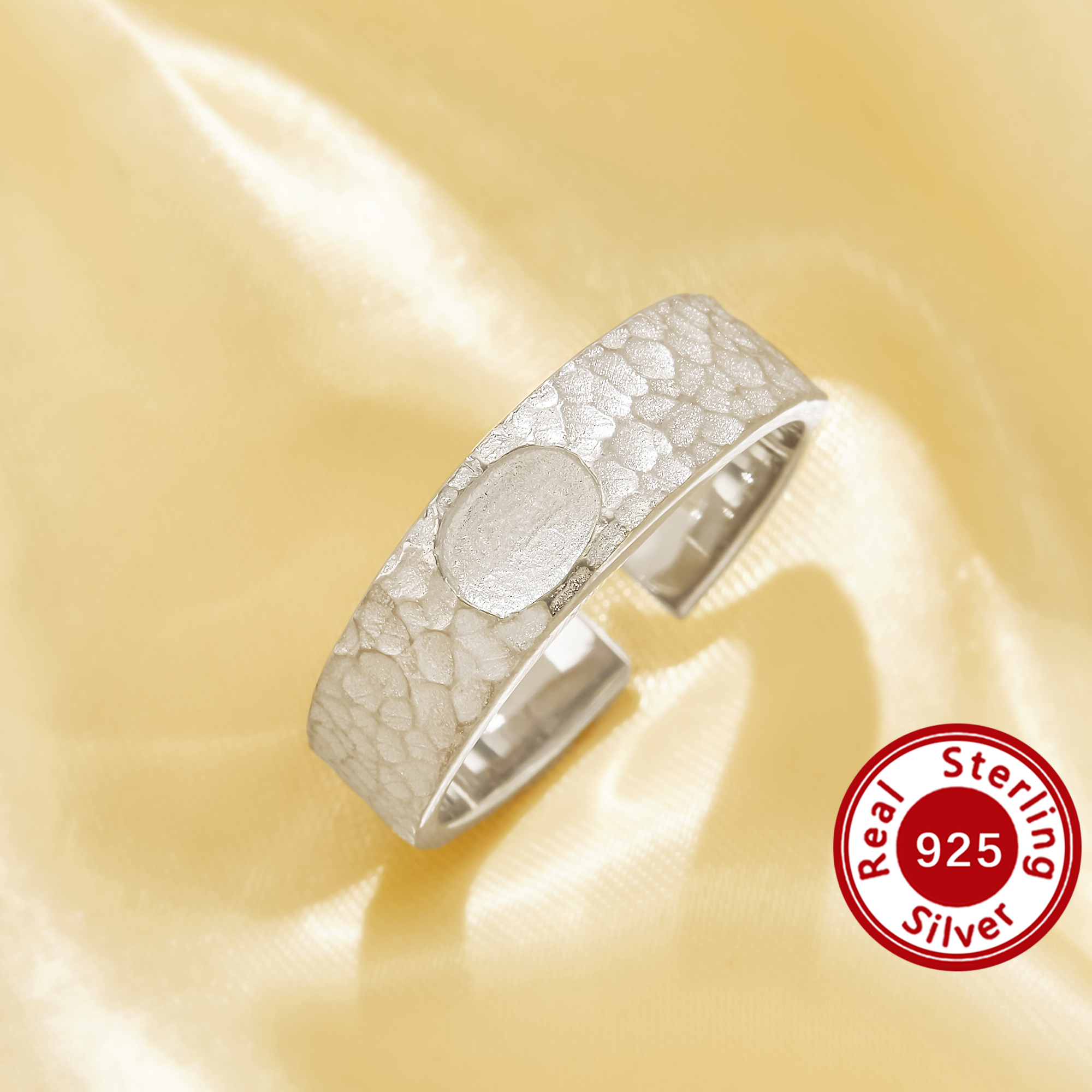 4x6MM Keepsake Mother Milk Resin Adjustable Ring Bezel Settings,Solid 925 Sterling Silver Oval Base Plain Silver No Plating Shiny Hammered Flat Wide Band For Women Gift 1222168