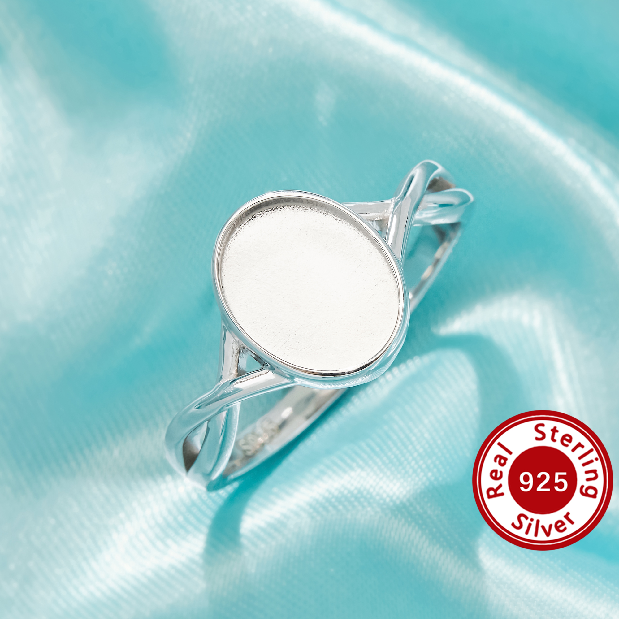 Keepsake Mother Milk Resin Bezel Ring Settings,Oval Elegant Solid 925 Sterling Silver Ring, Beautiful Criss Cross Curved Fine Jewelry 1222172-1