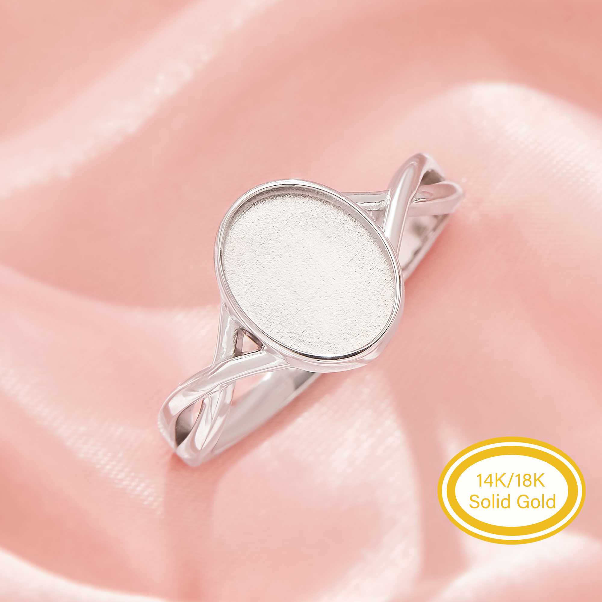 Keepsake Mother Milk Resin Bezel Ring Settings,Oval Infinity Elegant Solid 14K 18K Gold Ring, Curved Fine Jewelry 1222172