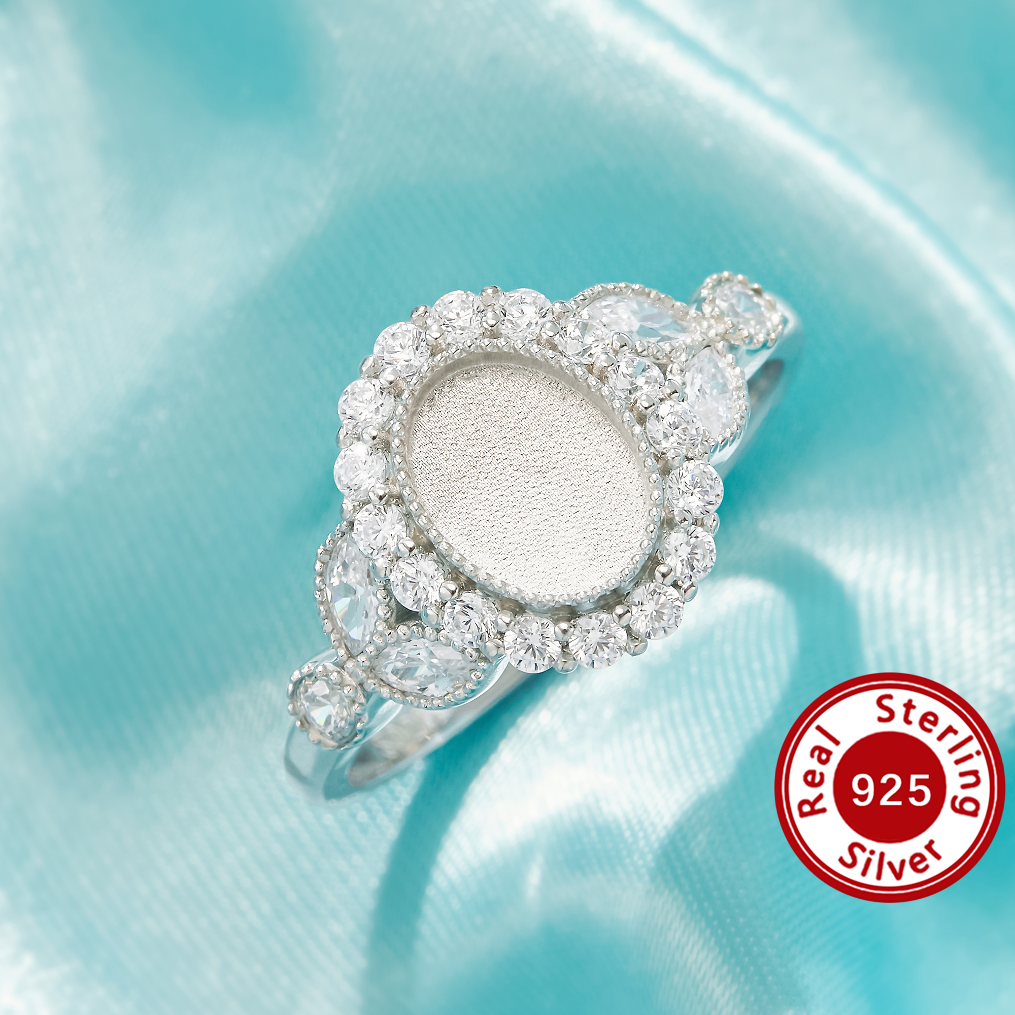 6x8MM Keepsake Mother Milk Resin Bezel Ring Settings, Elegant Halo Solid 925 Sterling Silver Band, Beautiful Vintage Art Deco Luxury Gift 1222178-1