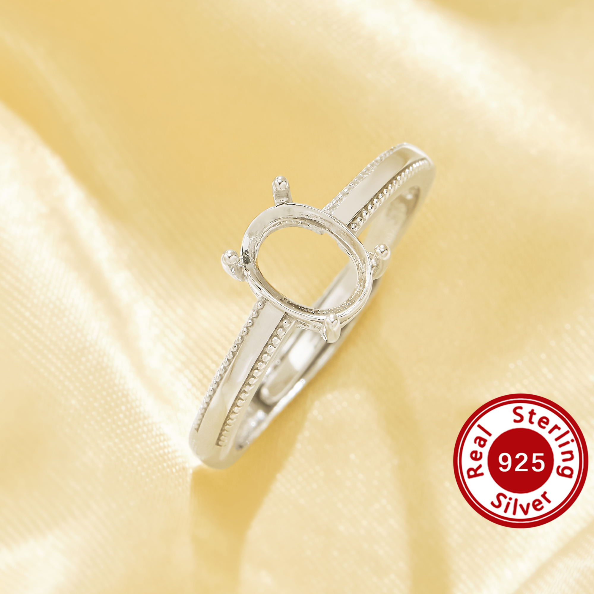 6x8MM Oval Prongs Ring Setting,Milgrain Edge Solid 925 Sterling Silver Ring,Vintage Style Ring,DIY Adjustable Ring Settings 1222180