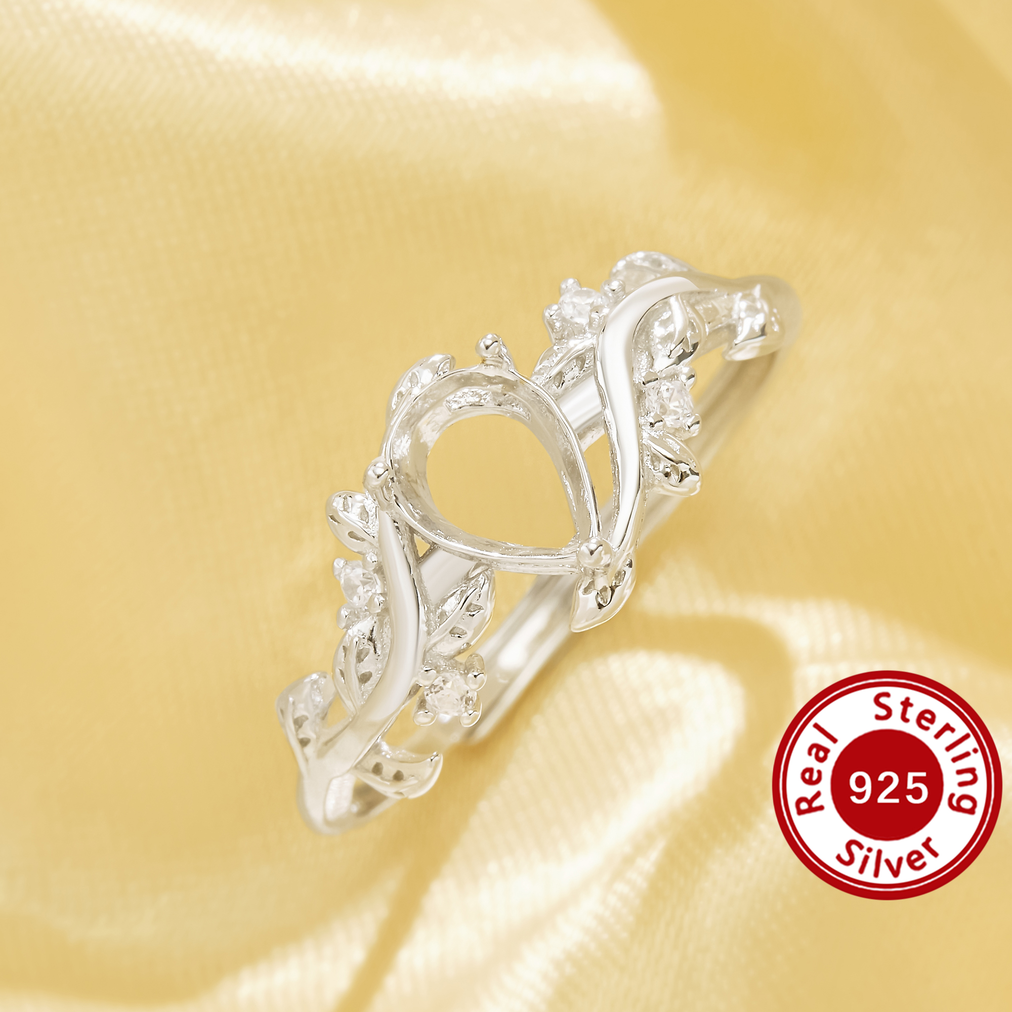 5x7MM Pear Prongs Ring Setting,Exquisite Vine Solid 925 Sterling Silver Bypass Ring,Vintage Style Ring,DIY Adjustable Ring Settings 1222181