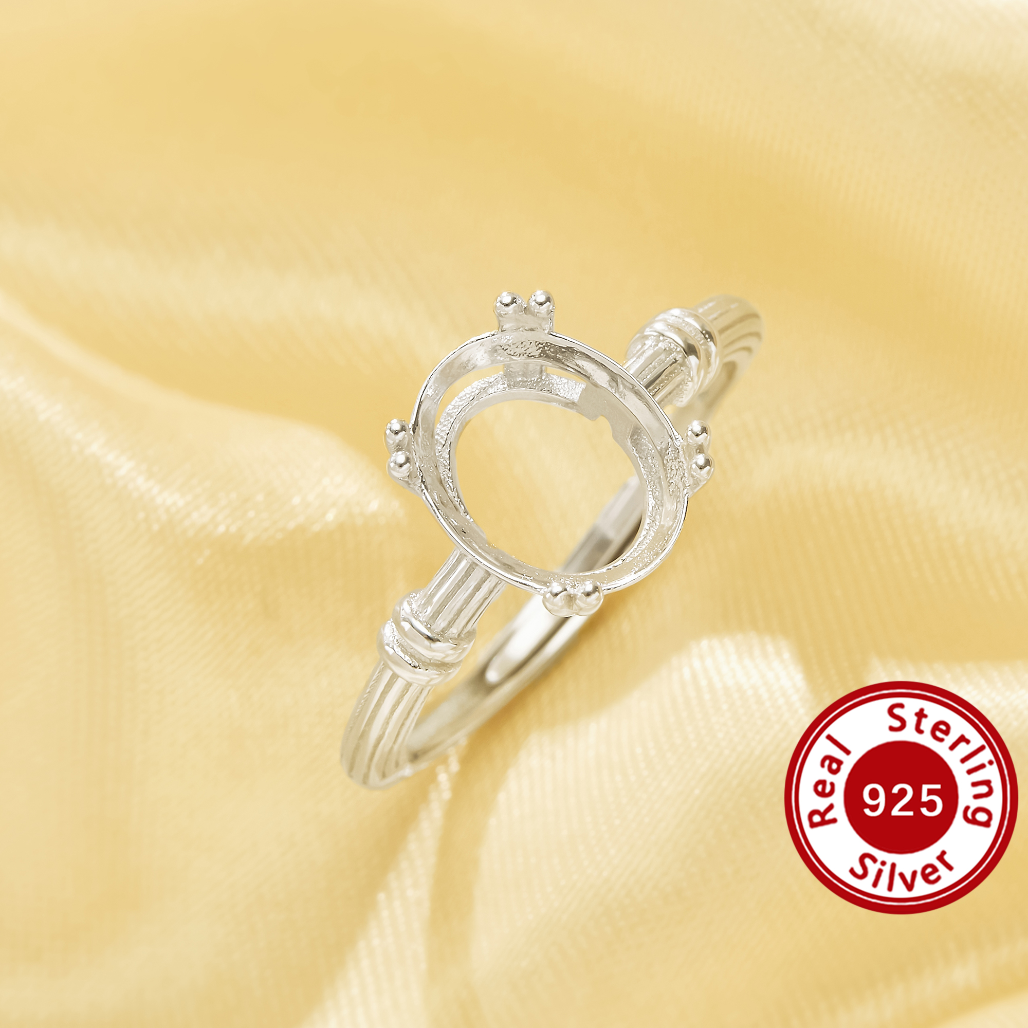 8x10MM Oval Prong Ring Settings, Solid 925 Sterling Silver For Gemstone Ring, Modern Fluted Ring, DIY Ring Making Accessories 1222209